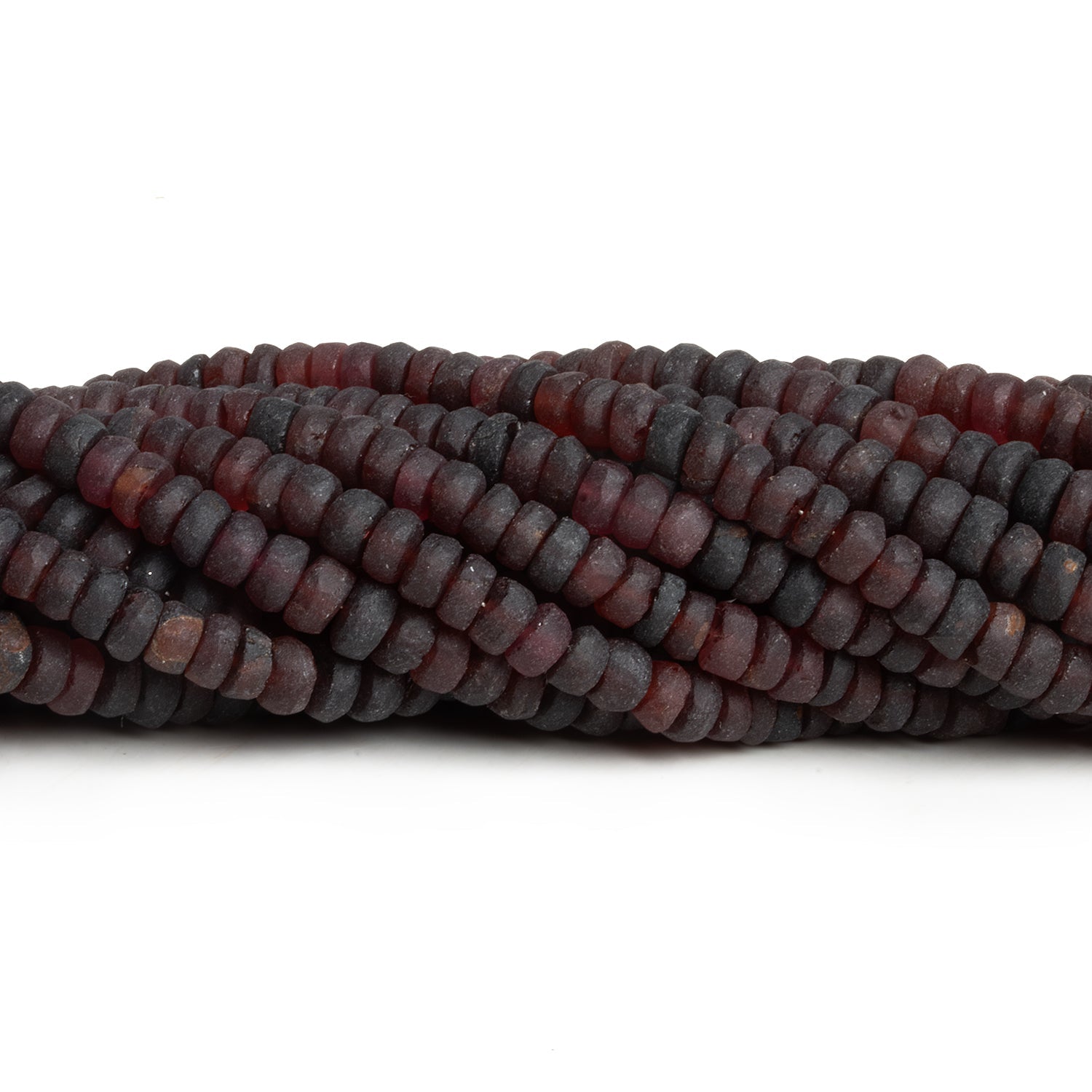 4 - 6mm Matte Garnet Plain Rondelles 14 inch 110 beads - The Bead Traders