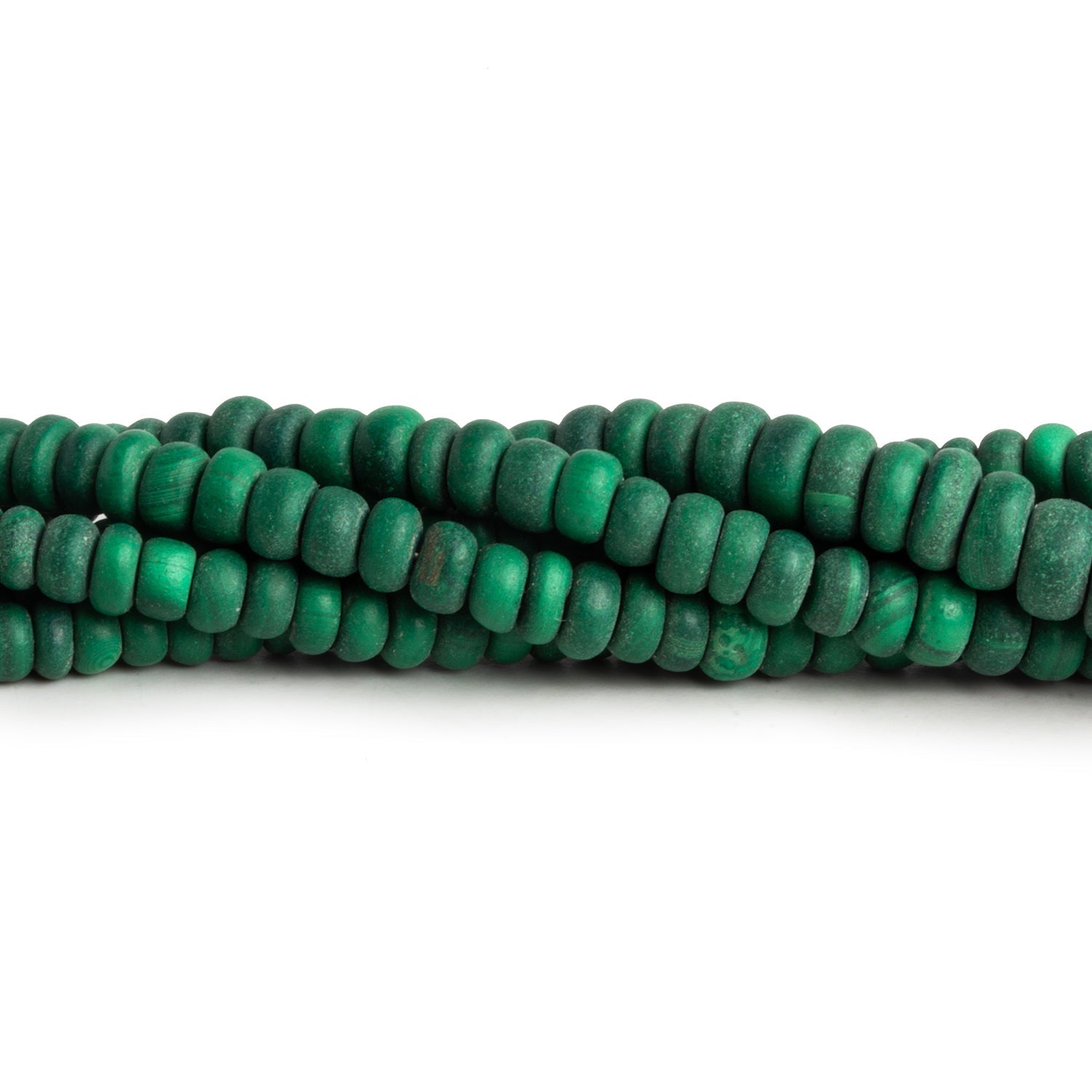 4-7mm Matte Malachite Plain Rondelles 8 inch 65 beads - The Bead Traders
