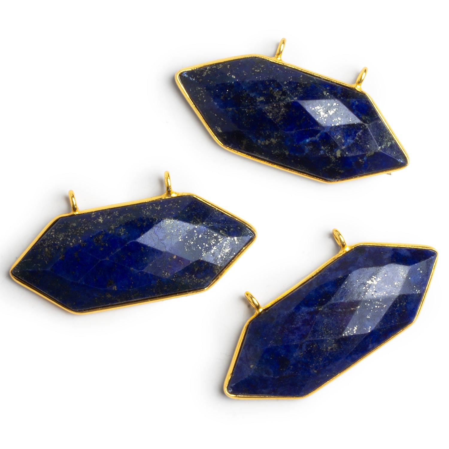 40x20mm Vermeil Bezeled Lapis Lazuli Hexagon Connector 1 Bead - The Bead Traders