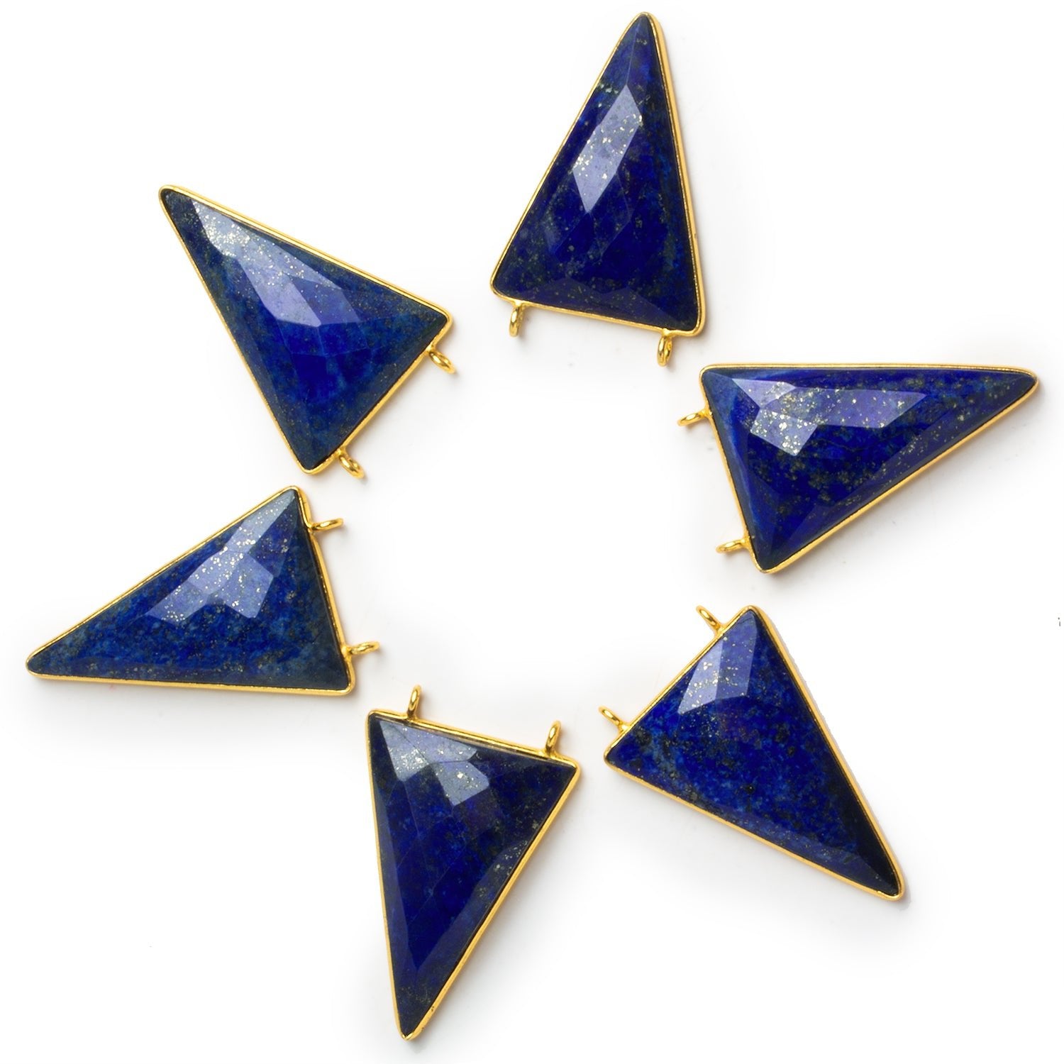 40x25mm Vermeil Bezeled Lapis Lazuli Triangle Connector 1 Bead - The Bead Traders