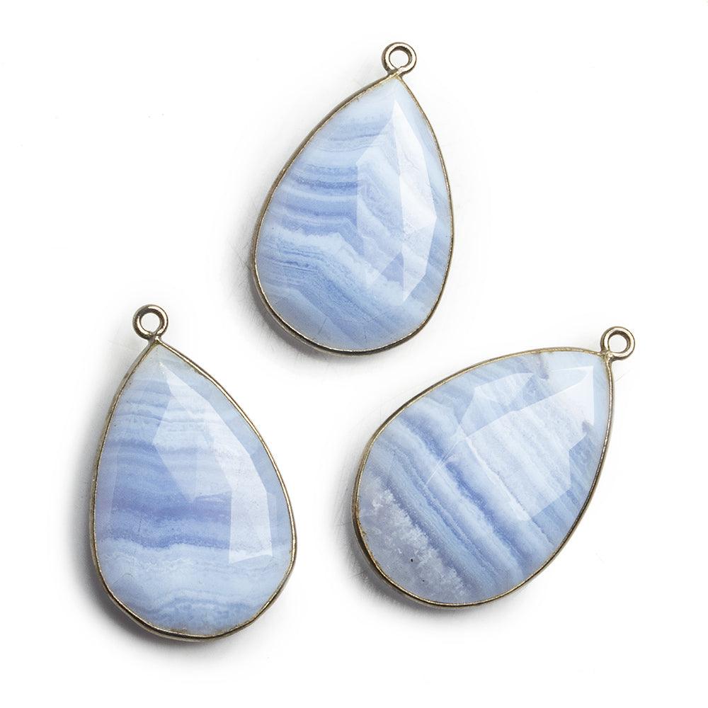 Black Gold Bezeled Blue Lace Agate Faceted Pear Pendant 1 Piece - The Bead Traders