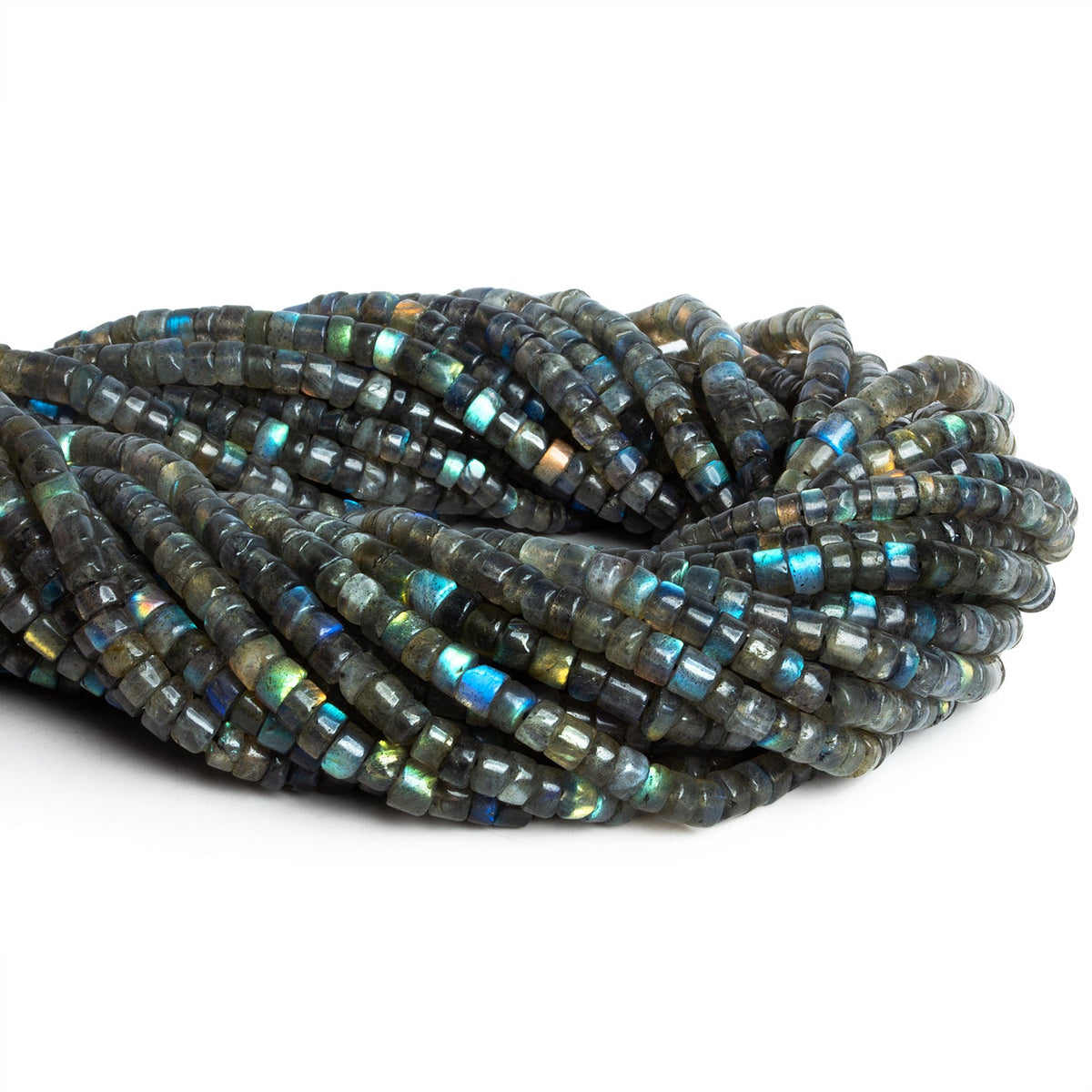 4.5-5mm Labradorite Handcut Plain Heishis 12 inch 110 beads - The Bead Traders