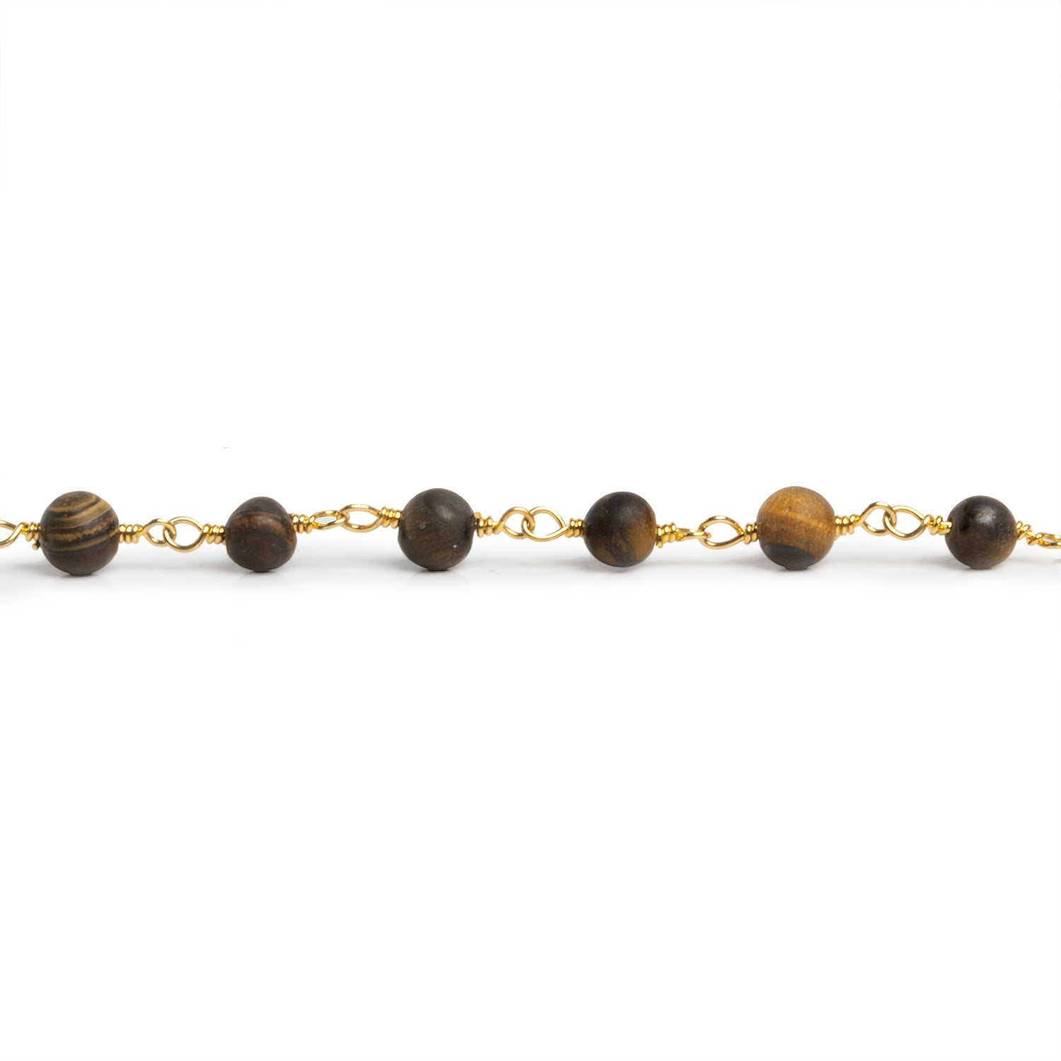 4.5mm Matte Tiger's Eye Round Gold Chain 30 beads - The Bead Traders