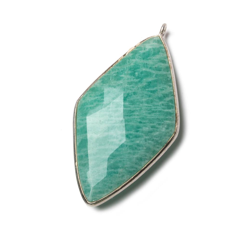 45x24mm Silver Bezeled Amazonite Kite Pendant 1 Bead - The Bead Traders