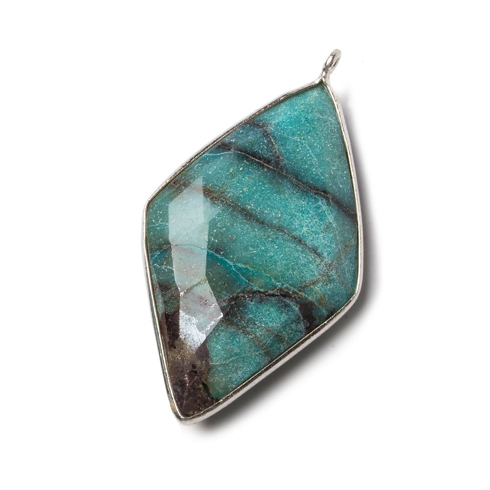 45x24mm Silver Bezeled Chrysocolla Kite Pendant 1 Bead - The Bead Traders