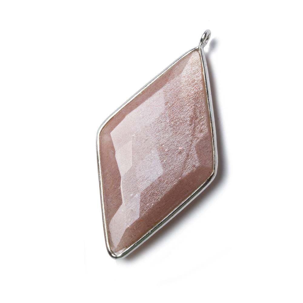 45x24mm Silver Bezeled Peach Moonstone Kite Pendant 1 Bead - The Bead Traders