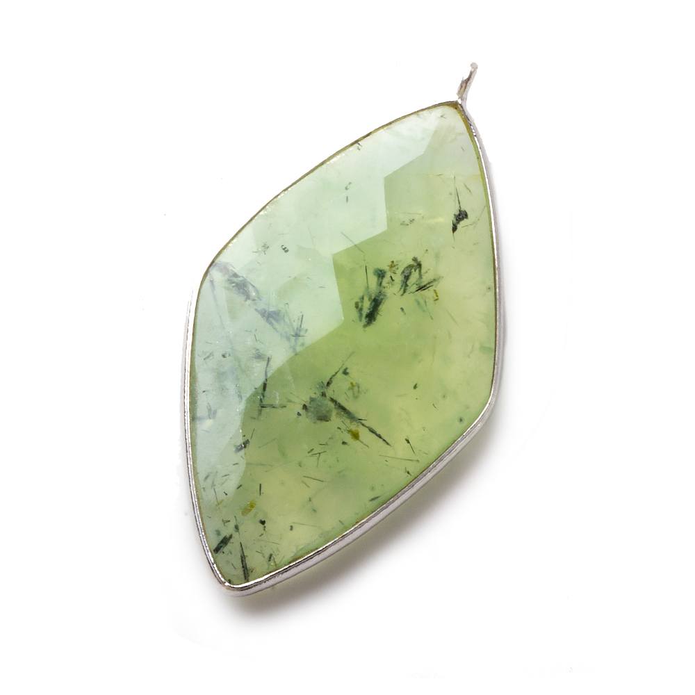 45x24mm Silver Bezeled Prehnite Kite Pendant 1 Bead - The Bead Traders