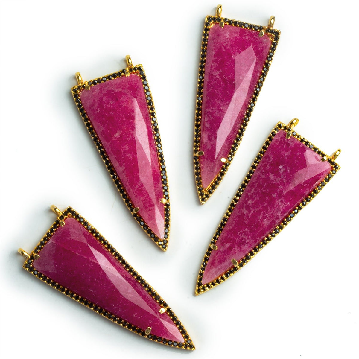 48x18mm Vermeil Bezeled Red Aventurine Point Spinel Pavé Halo Pendant 1 Bead - The Bead Traders