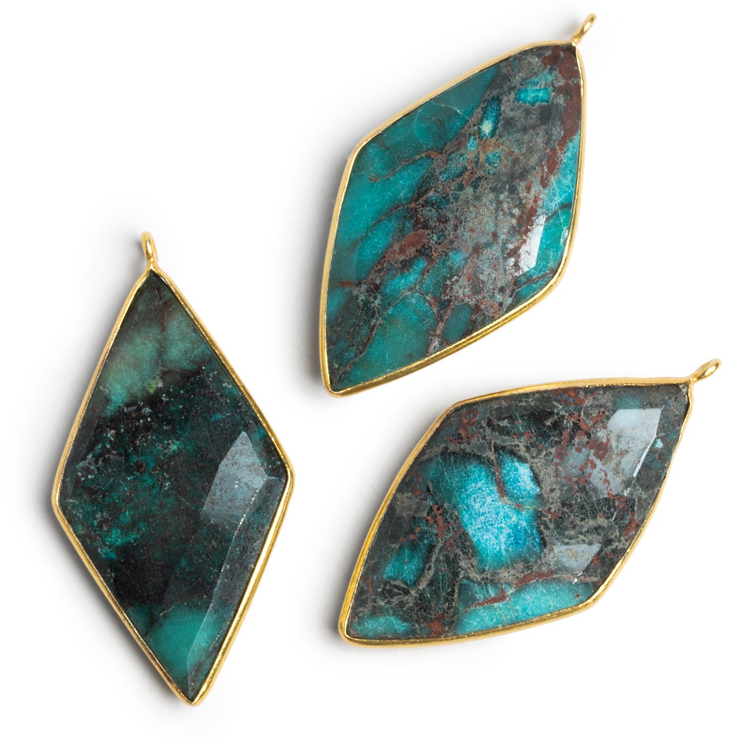 48x25mm Vermeil Bezeled Chrysocolla Faceted Kite Pendant - The Bead Traders