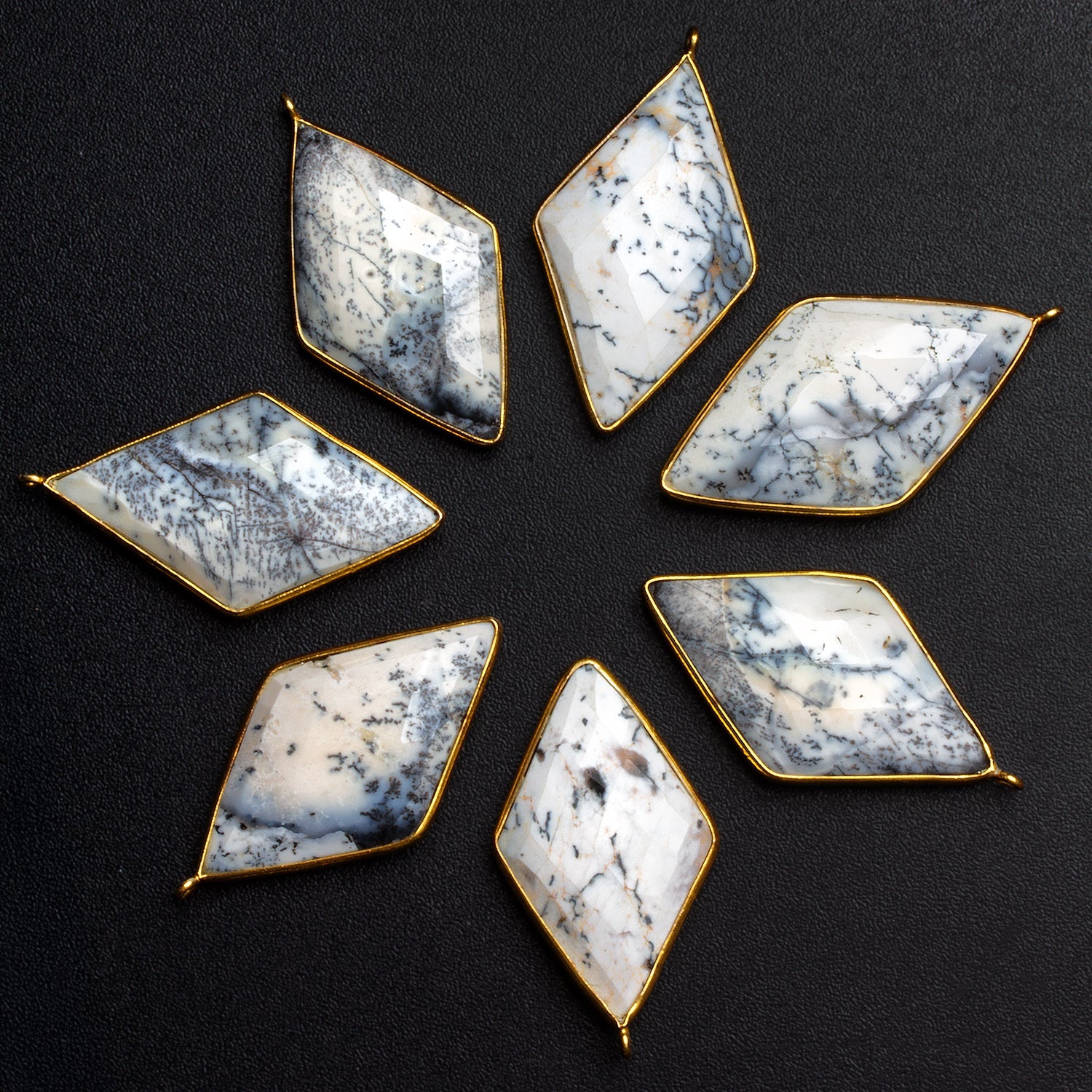 48x26mm Vermeil Bezeled Dendritic Opal Kite Pendant 1 Bead - The Bead Traders