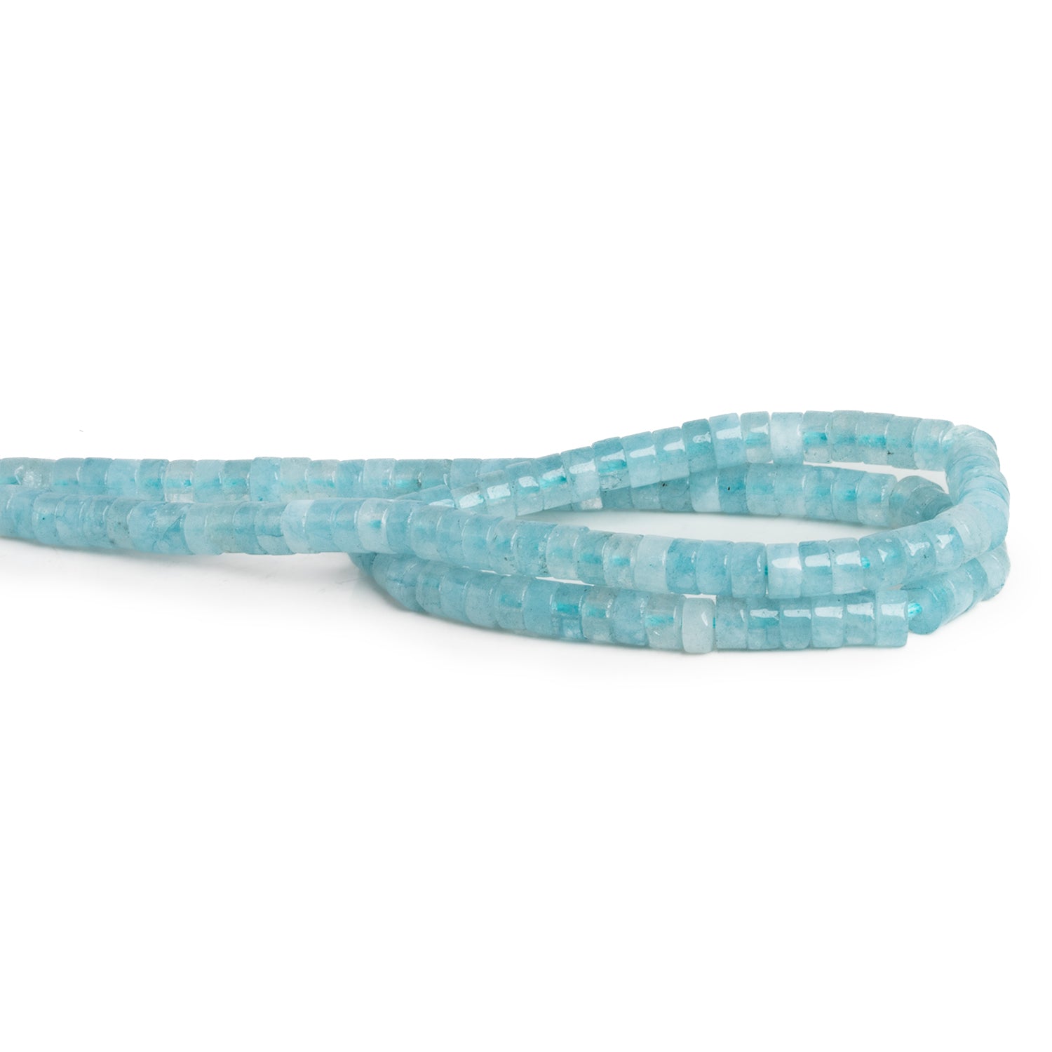 4mm Aquamarine Plain Heishis 12 inch 110 Beads - The Bead Traders