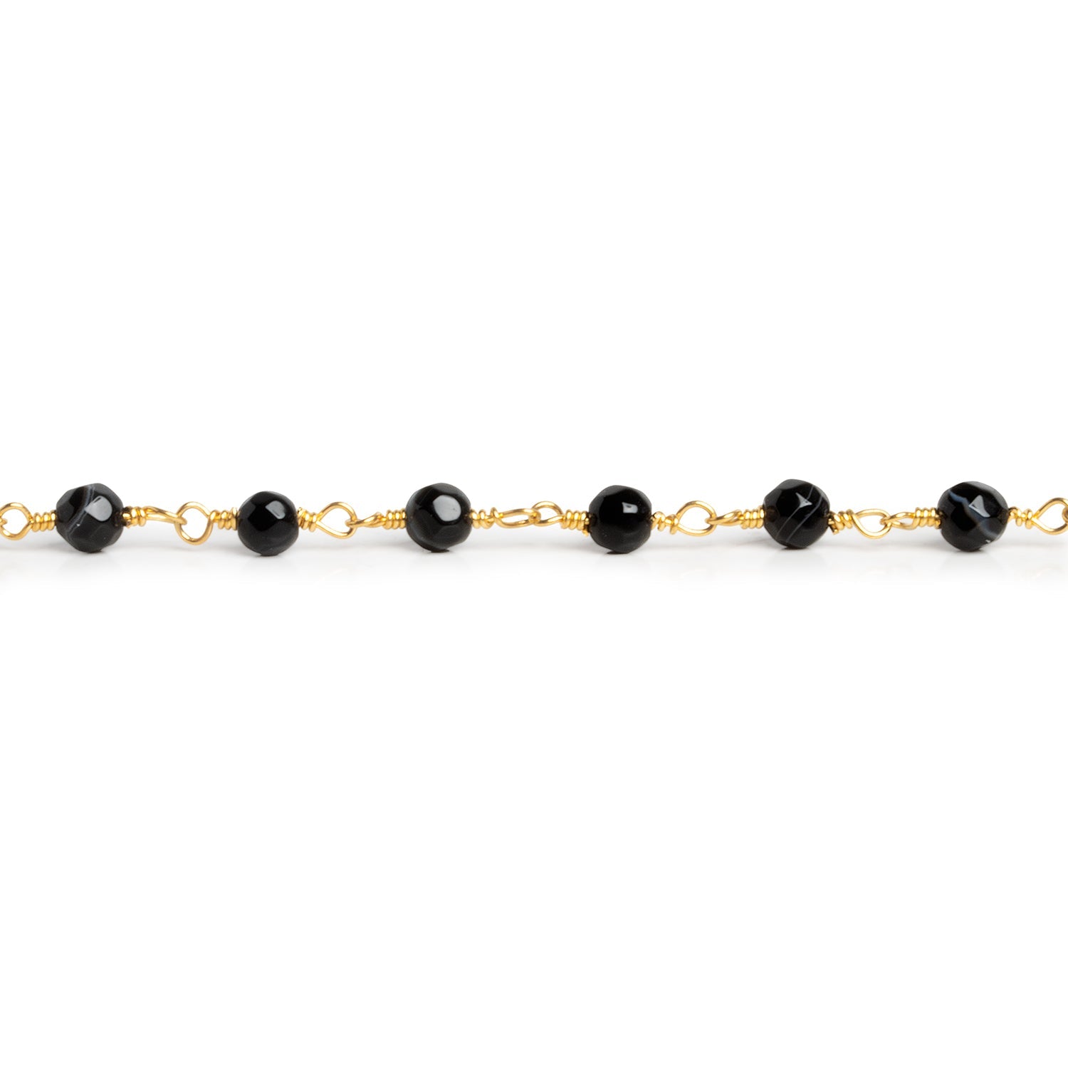 4mm Banded Agate Faceted Round Gold Chain 29 beads - The Bead Traders