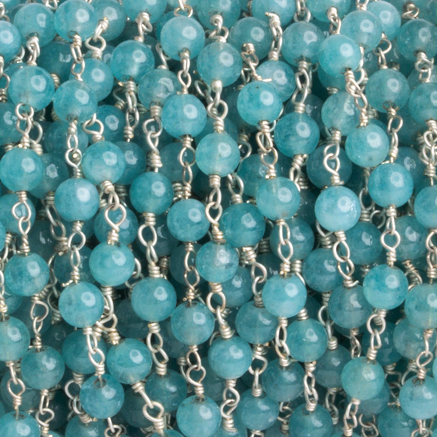 4mm Blue Chalcedony Plain Round Silver Chain 32 beads - The Bead Traders