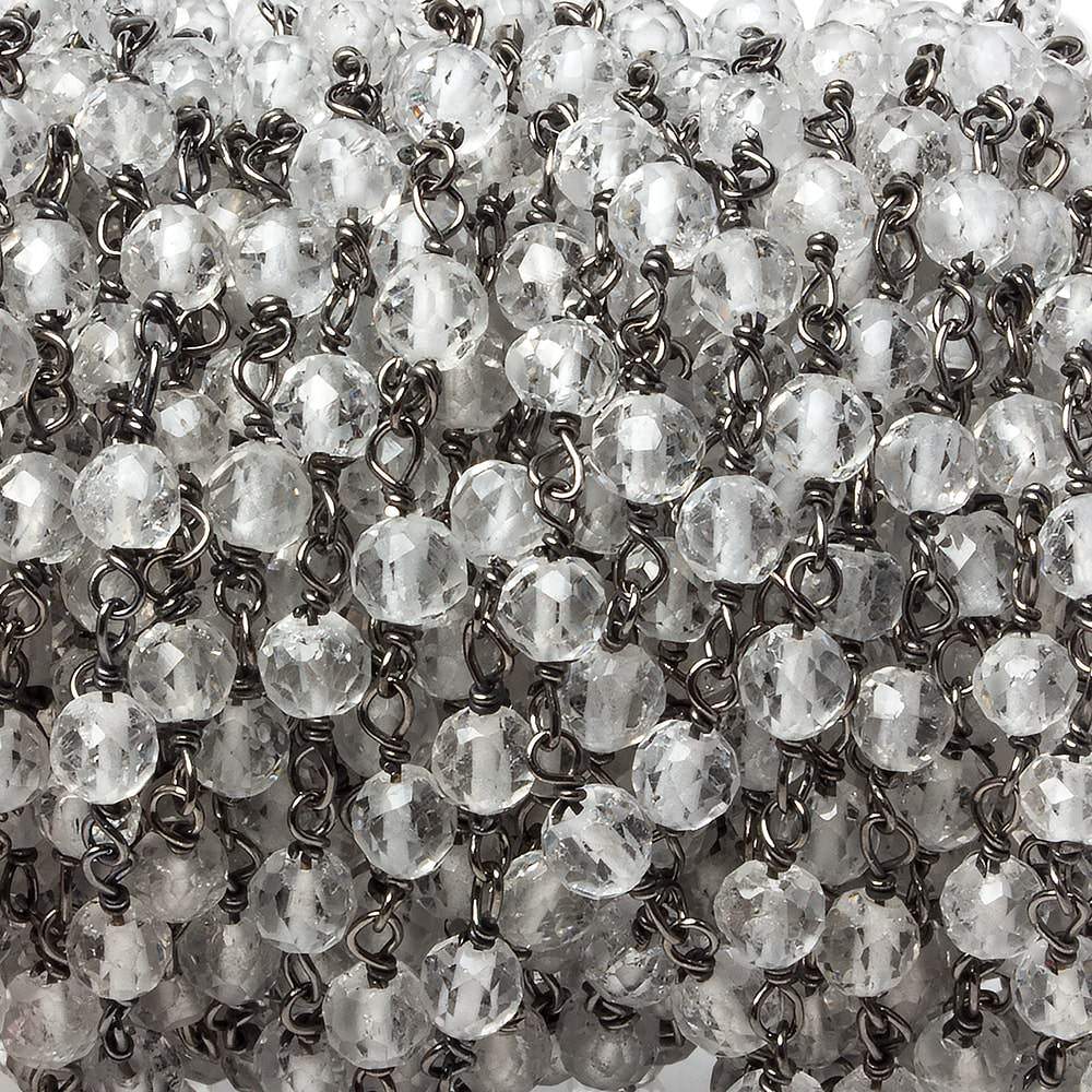 4mm Crystal Quartz faceted round Black Gold Chain 35 beads - The Bead Traders
