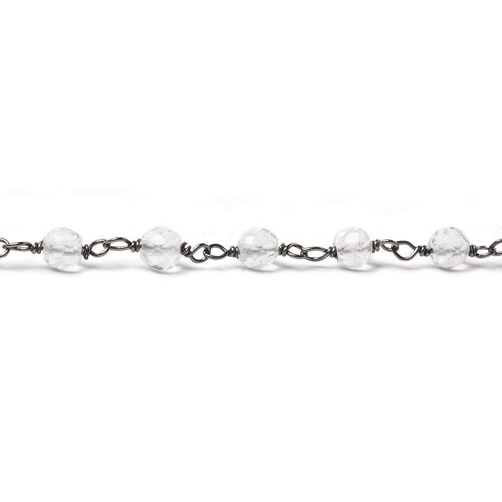 4mm Crystal Quartz faceted round Black Gold Chain 35 beads - The Bead Traders
