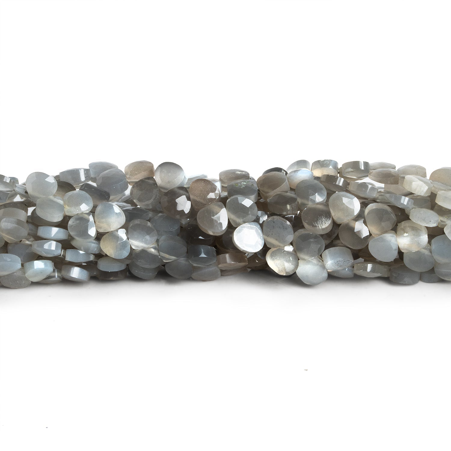 4mm Gray Moonstone Faceted Hearts 6 inch 48 beads - The Bead Traders