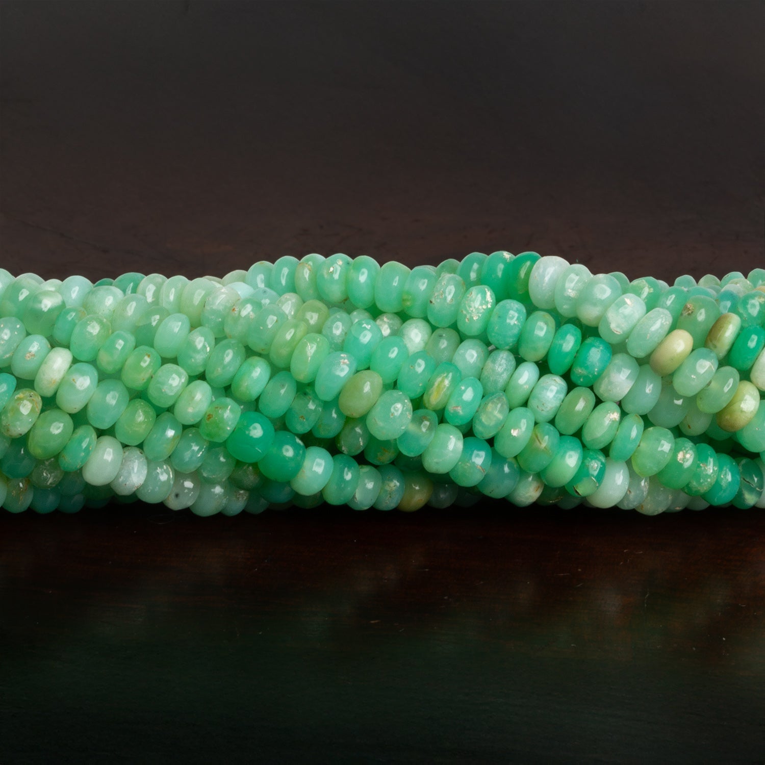 4mm Green Tanzanian Opal Rondelles 8 inch 160 beads - The Bead Traders