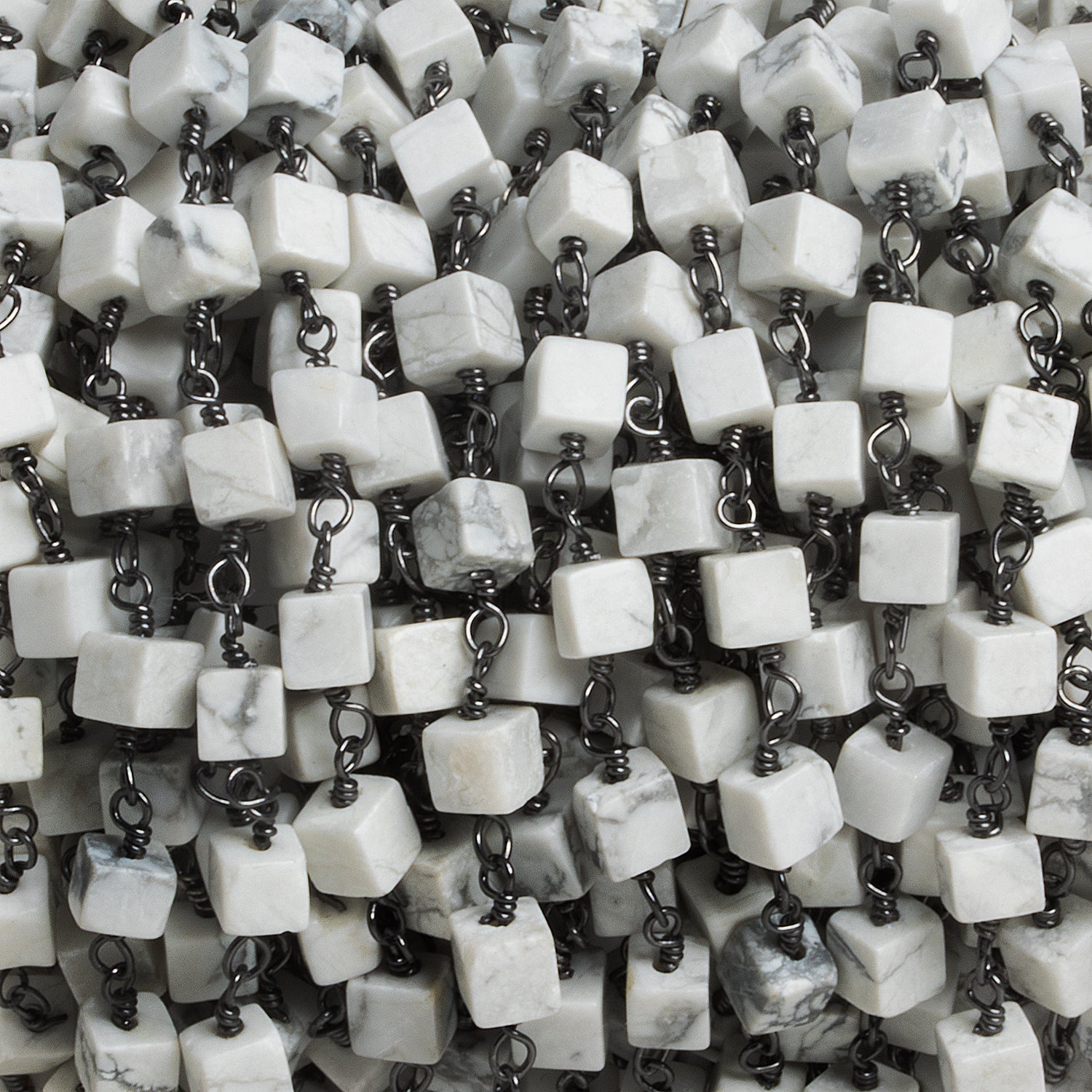 4mm Howlite Cube Black Gold Chain 32 beads - The Bead Traders