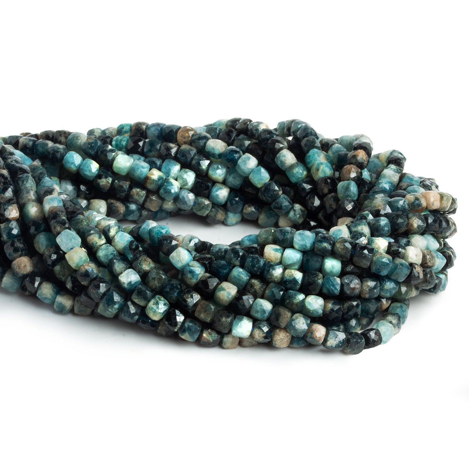 4mm Indicolite Tourmaline Micro Faceted Cubes 15 inch 90 beads - The Bead Traders