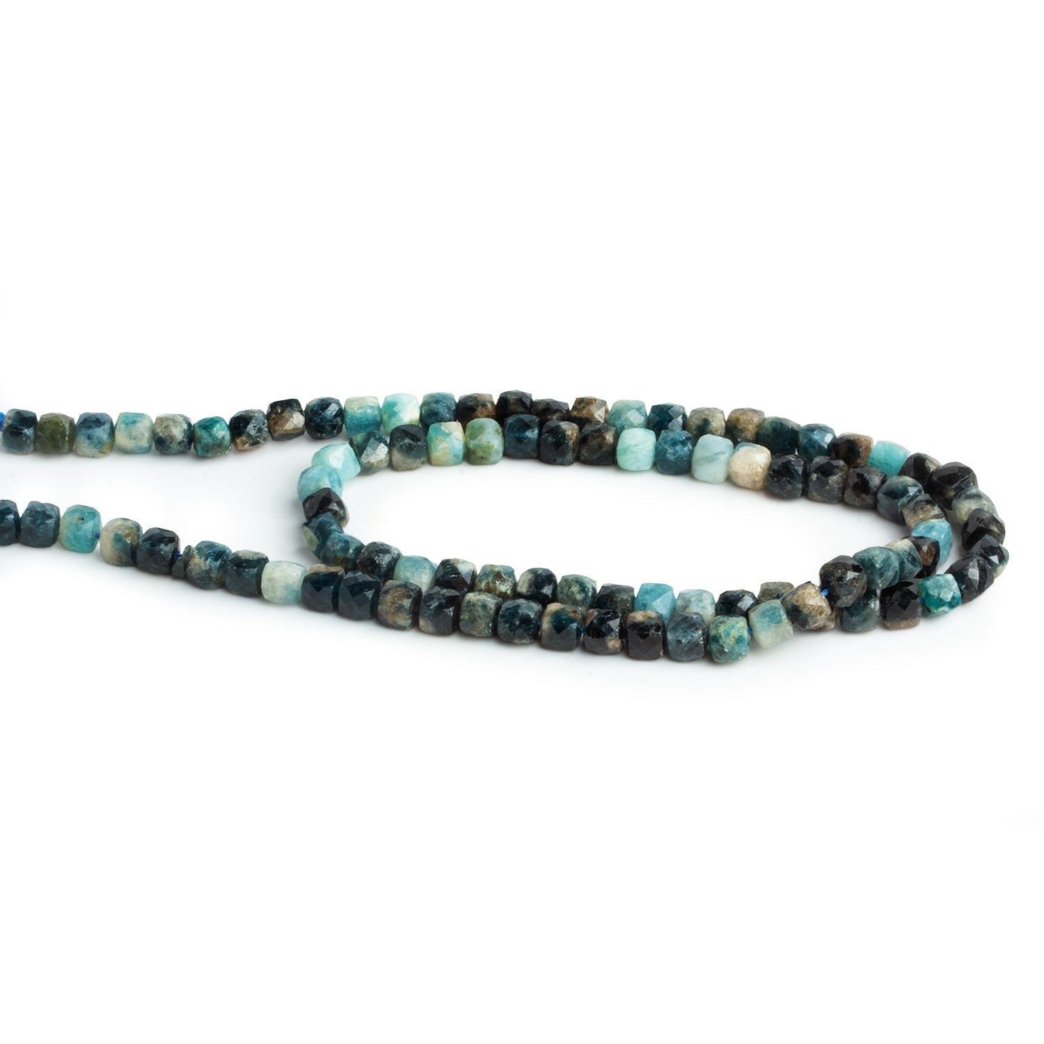 4mm Indicolite Tourmaline Micro Faceted Cubes 15 inch 90 beads - The Bead Traders