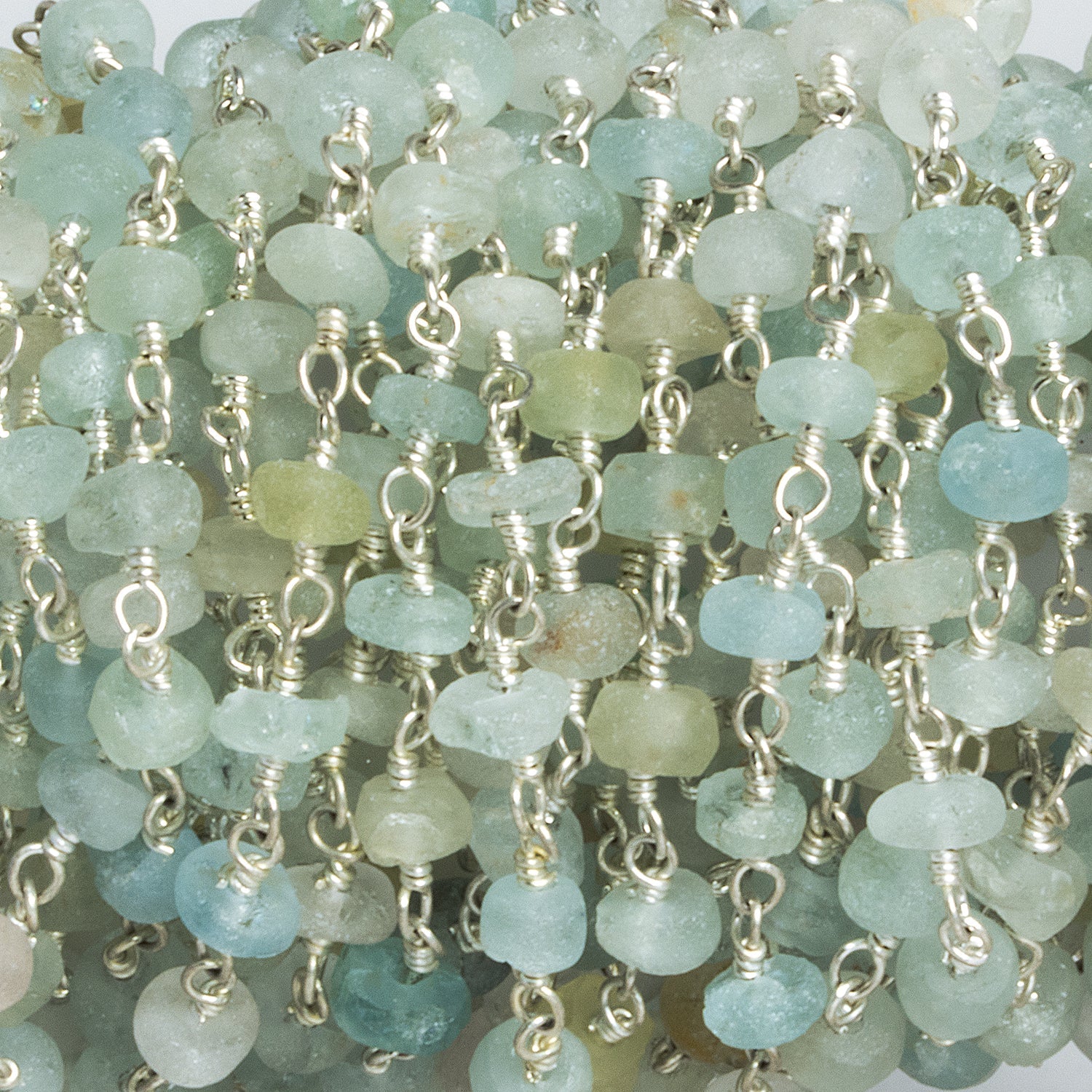 4mm Matte Multi Beryl Rondelle Silver Chain 39 beads - The Bead Traders