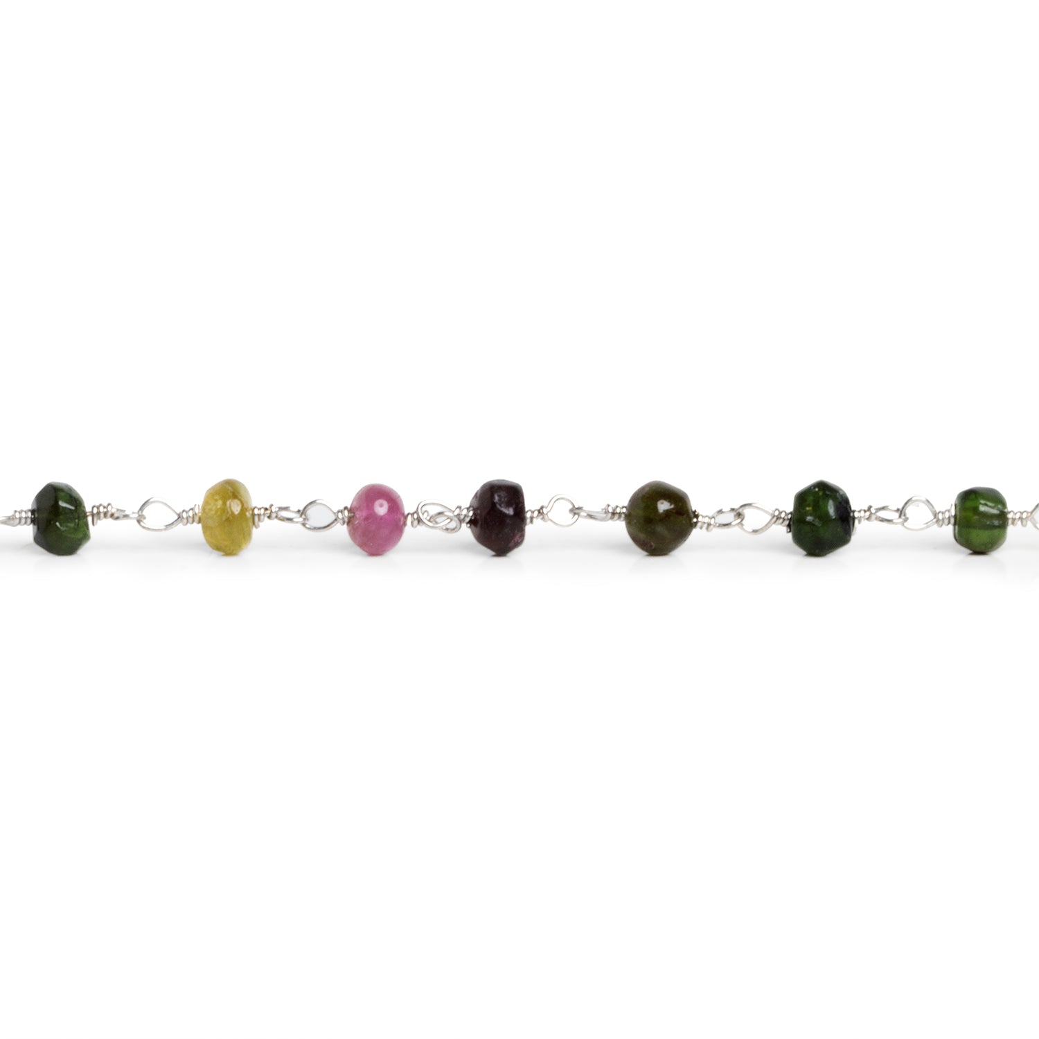 4mm Multi Tourmaline Round Silver Chain 33 beads - The Bead Traders