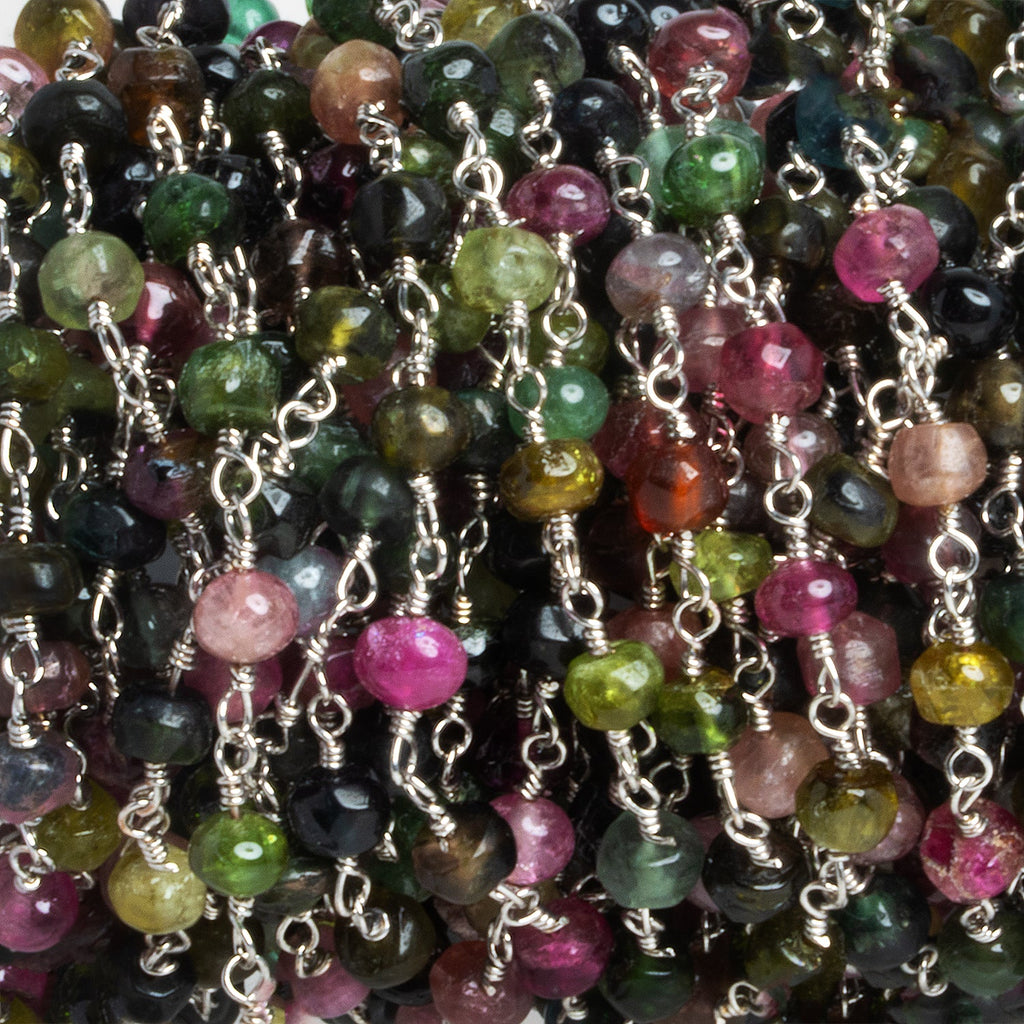 4mm Multi Tourmaline Round Silver Chain 33 beads - The Bead Traders