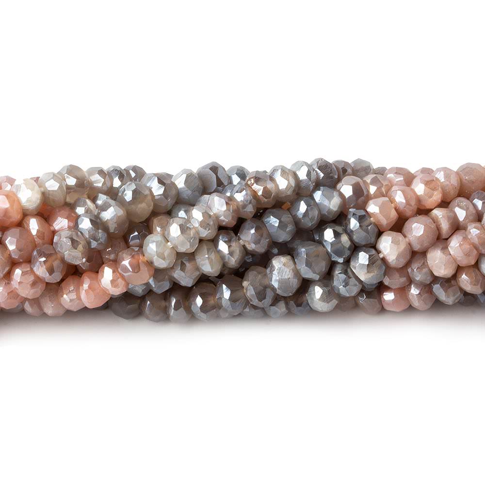 4mm Mystic Multi Moonstone Faceted Rondelles 12 inch 105 beads - The Bead Traders