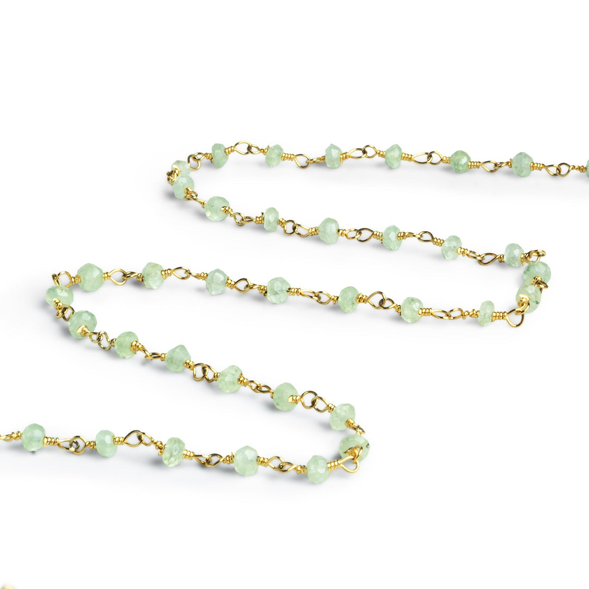 4mm Prehnite Rondelle Gold Chain 41 beads - The Bead Traders