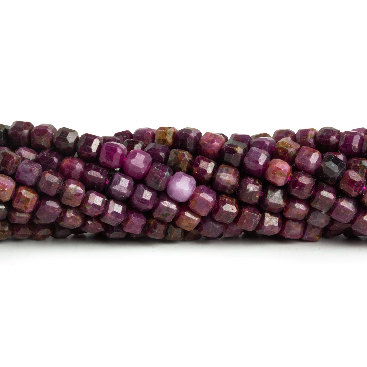 4mm Ruby Micro Faceted Cubes 15 inch 90 beads - The Bead Traders