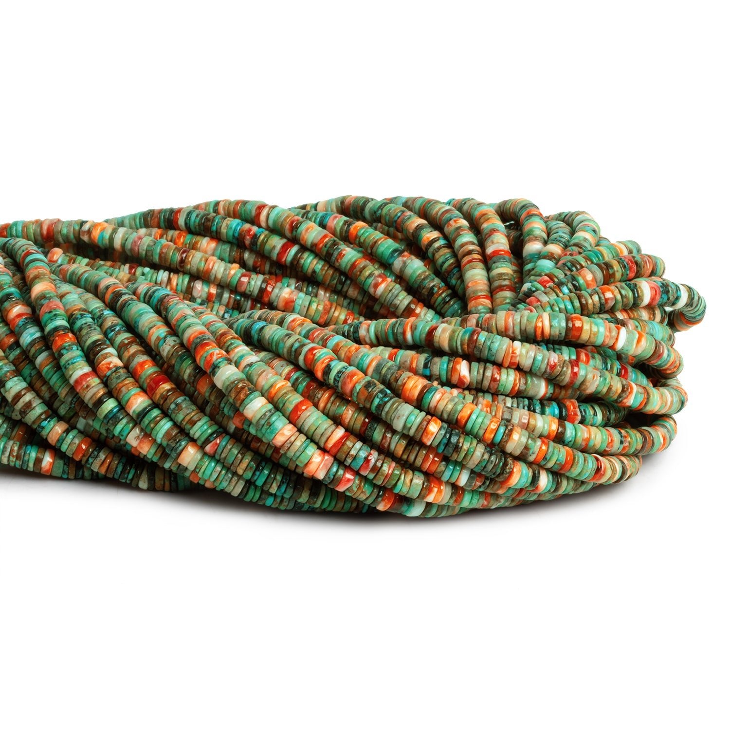 4mm Spiny Oyster & Turquoise Heishis 1mm Large Drill Hole 16 inch 290 beads - The Bead Traders