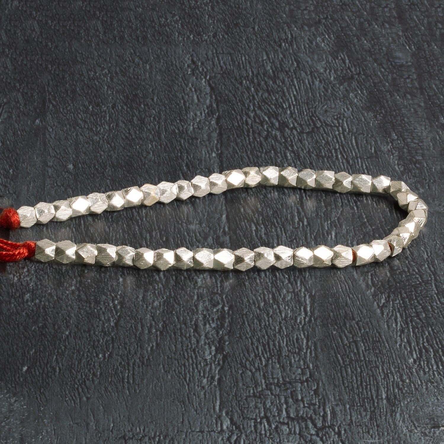 4mm Sterling Silver plated Copper Brushed Faceted Nuggets 8 inch 48 beads - The Bead Traders