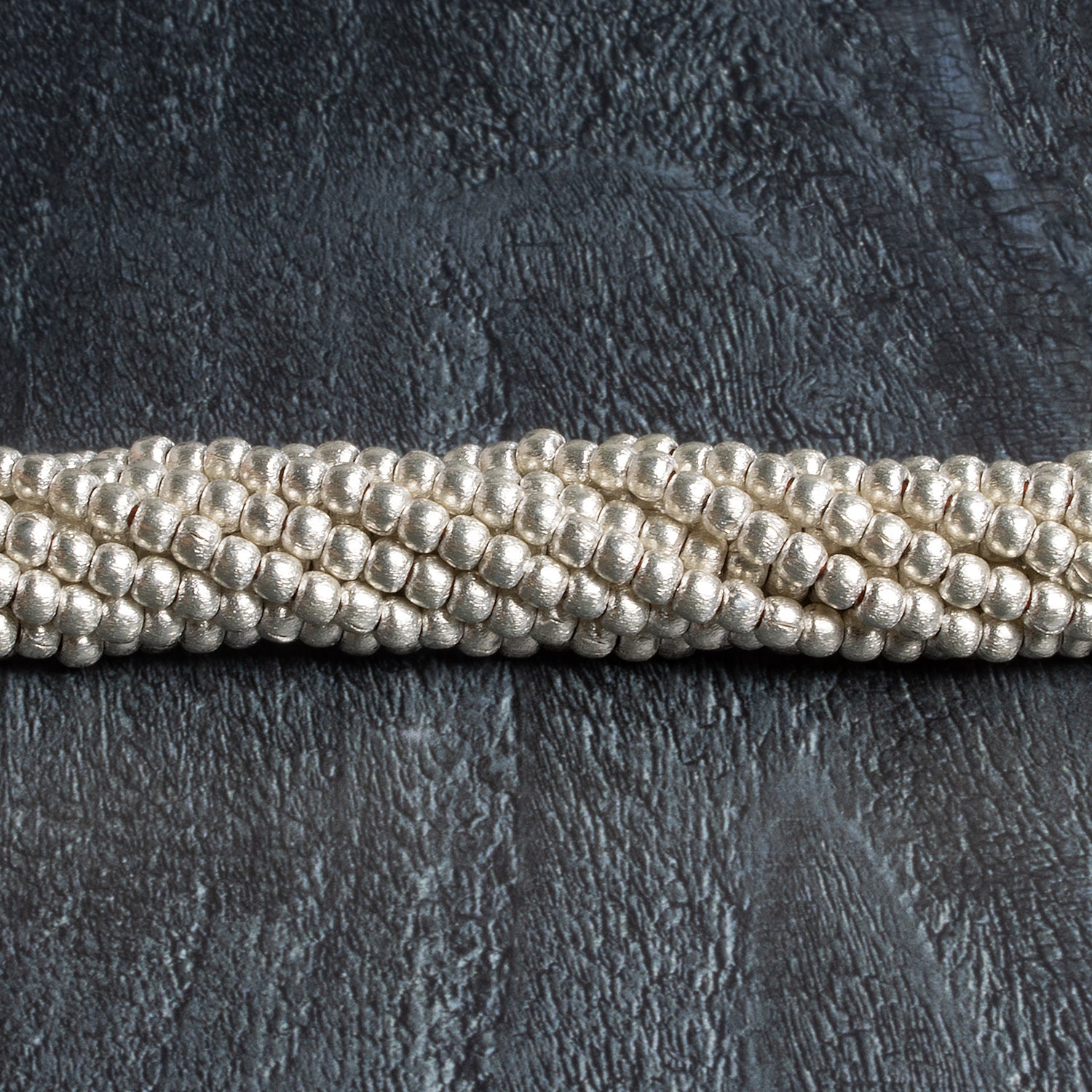 4mm Sterling Silver Plated Copper Brushed Rounds 8 inch 52 beads - The Bead Traders