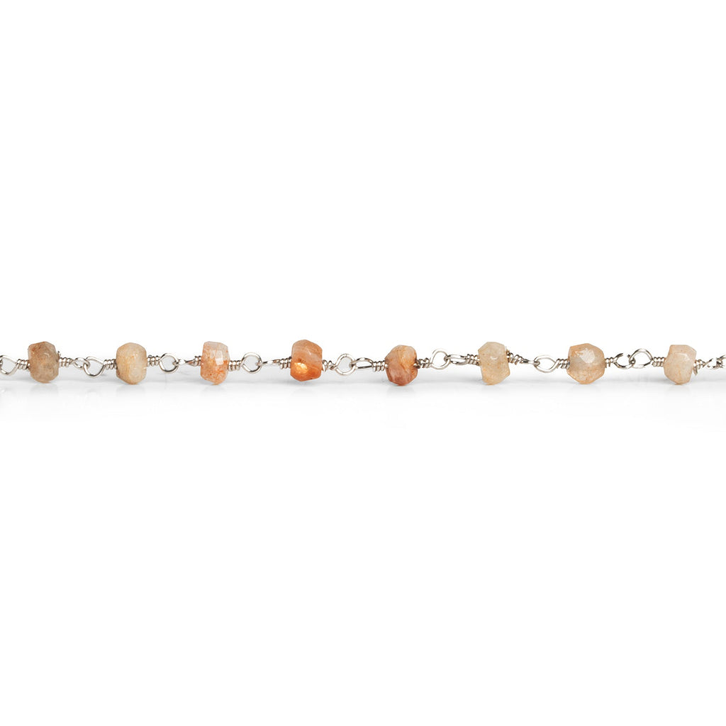 4mm Sunstone Rondelle Silver Chain 25 beads - The Bead Traders