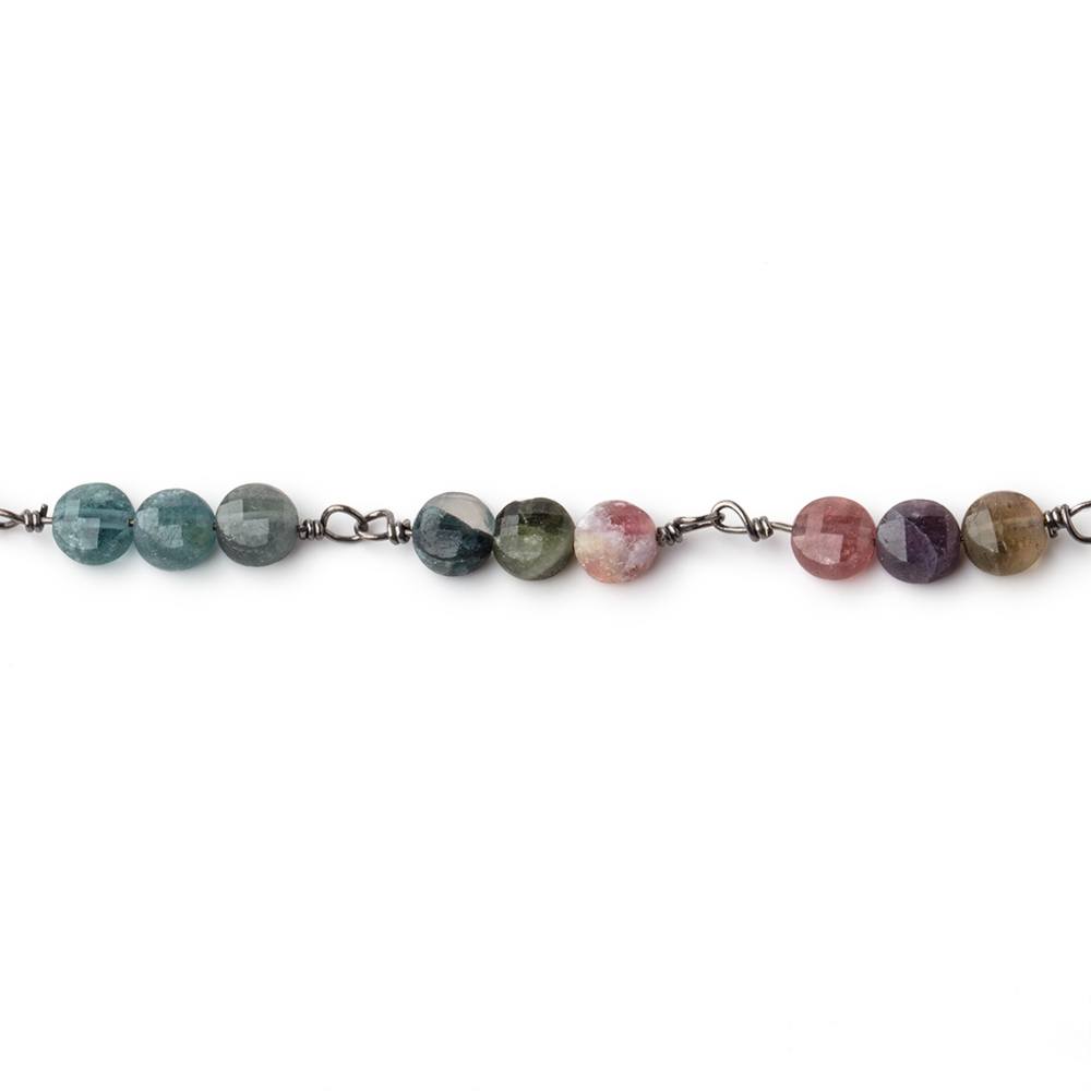4mm Tourmaline Coin Trio Black Gold Chain 51 beads - The Bead Traders