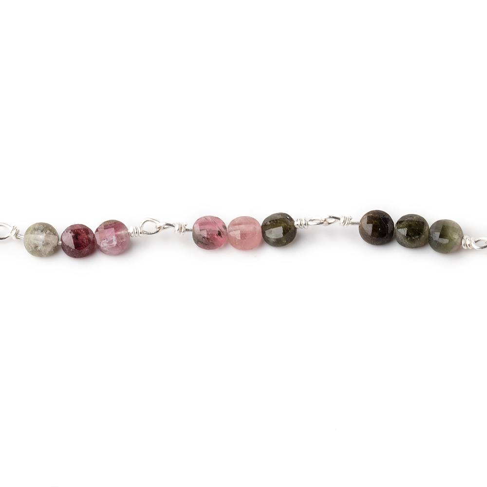 4mm Tourmaline Coin Trio Silver Chain 51 beads - The Bead Traders