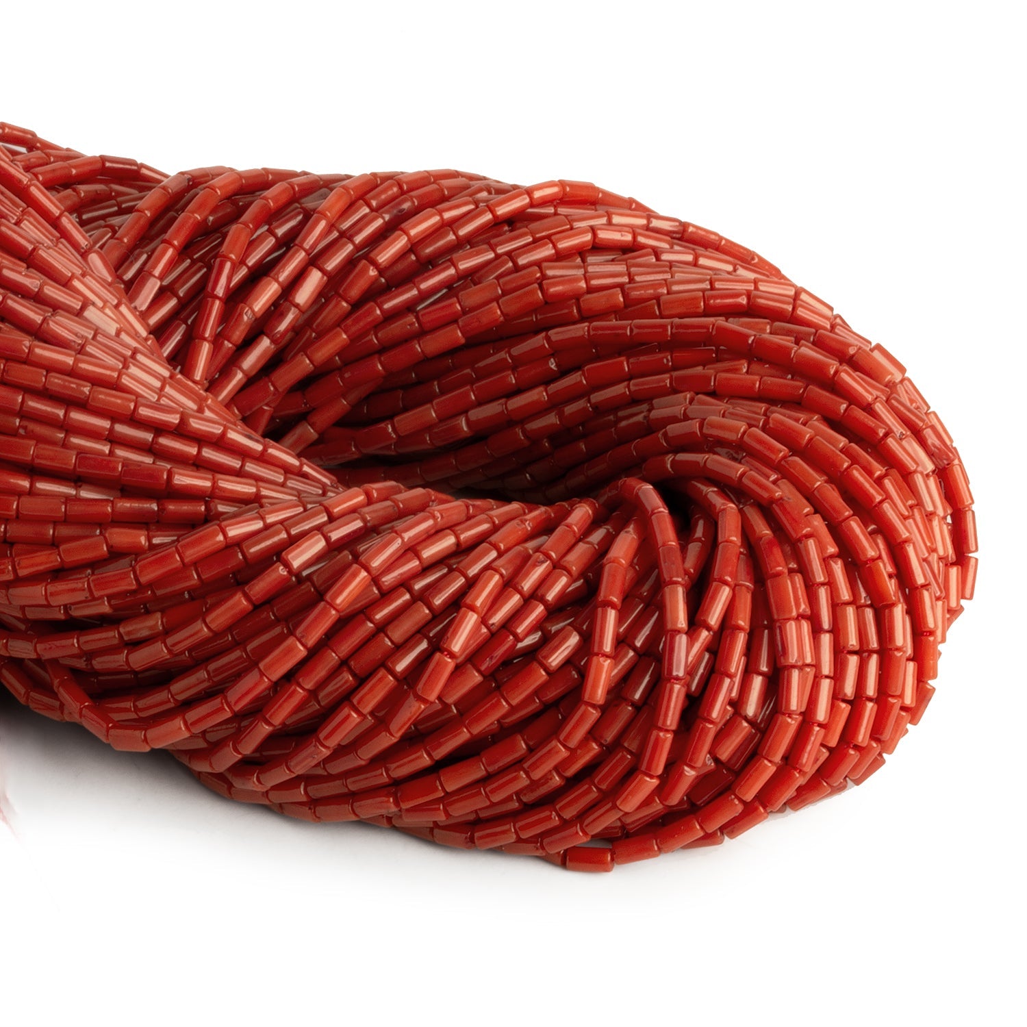 4x2mm Red Coral Tubes 16 inch 95 beads - The Bead Traders