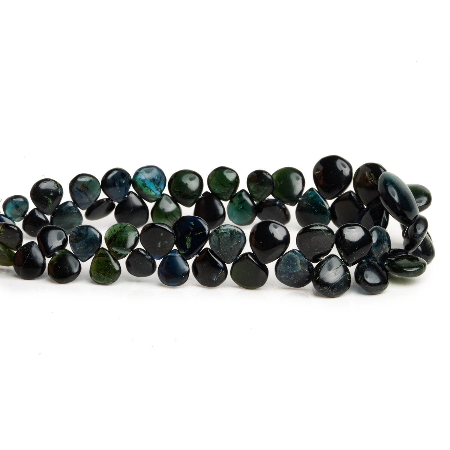 5 - 12mm Green Tourmaline Plain Hearts 8 inch 50 beads - The Bead Traders