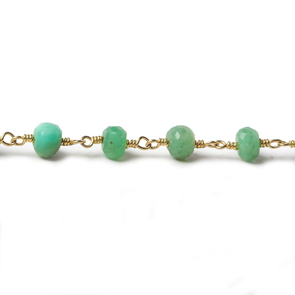 5-5.5mm Chrysoprase Faceted Rondelle Gold Chain 32 beads - The Bead Traders