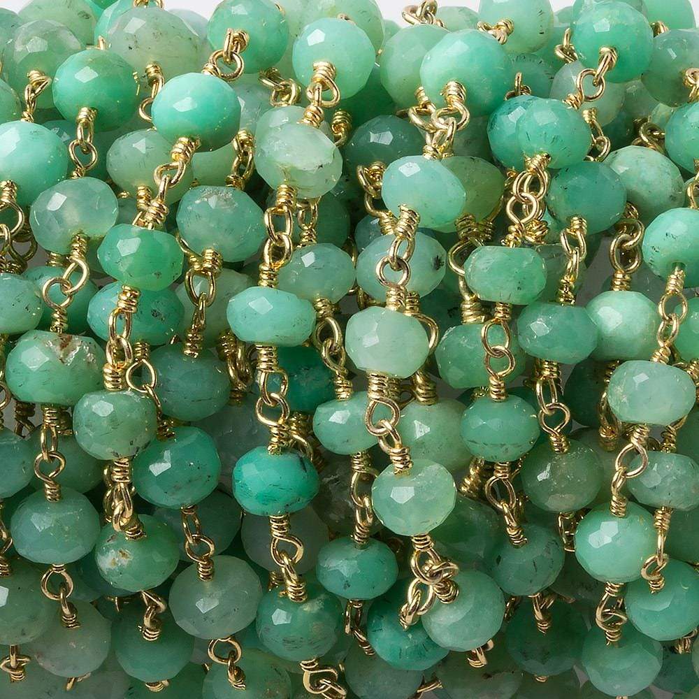 5-5.5mm Chrysoprase Faceted Rondelle Gold Chain 32 beads - The Bead Traders