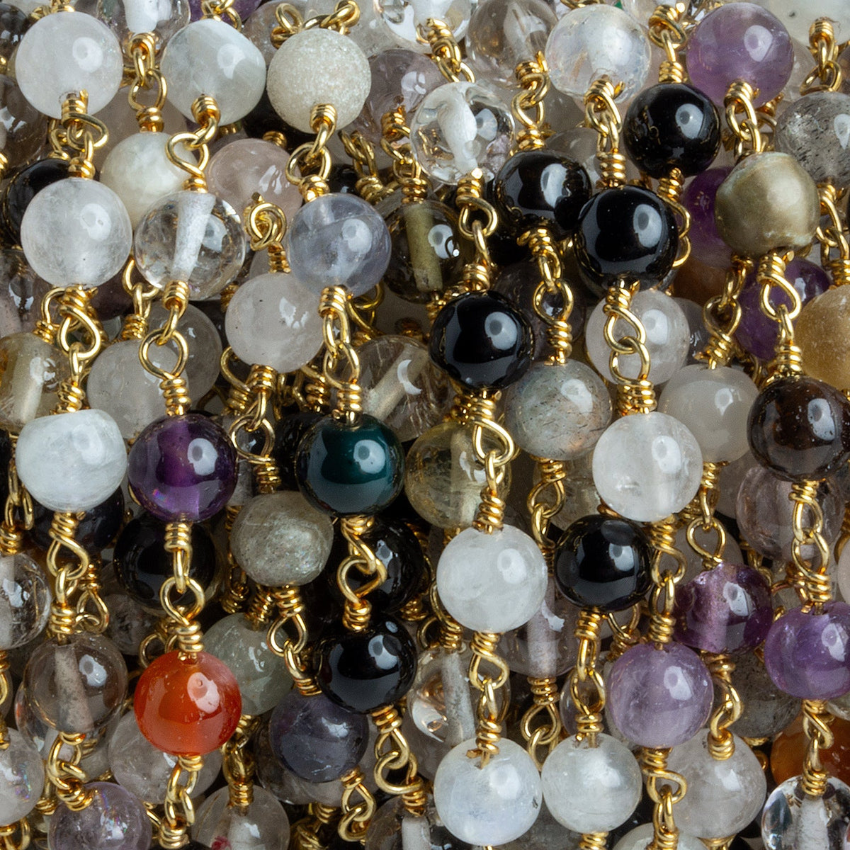 5-5.5mm Multi Gemstone Plain Round Gold Chain 27 beads - The Bead Traders