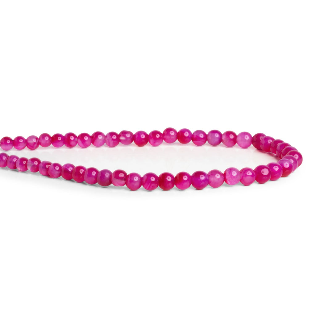 5-6mm Fuchsia Hot Pink Chalcedony Plain Rounds 8 inch 37 beads - The Bead Traders