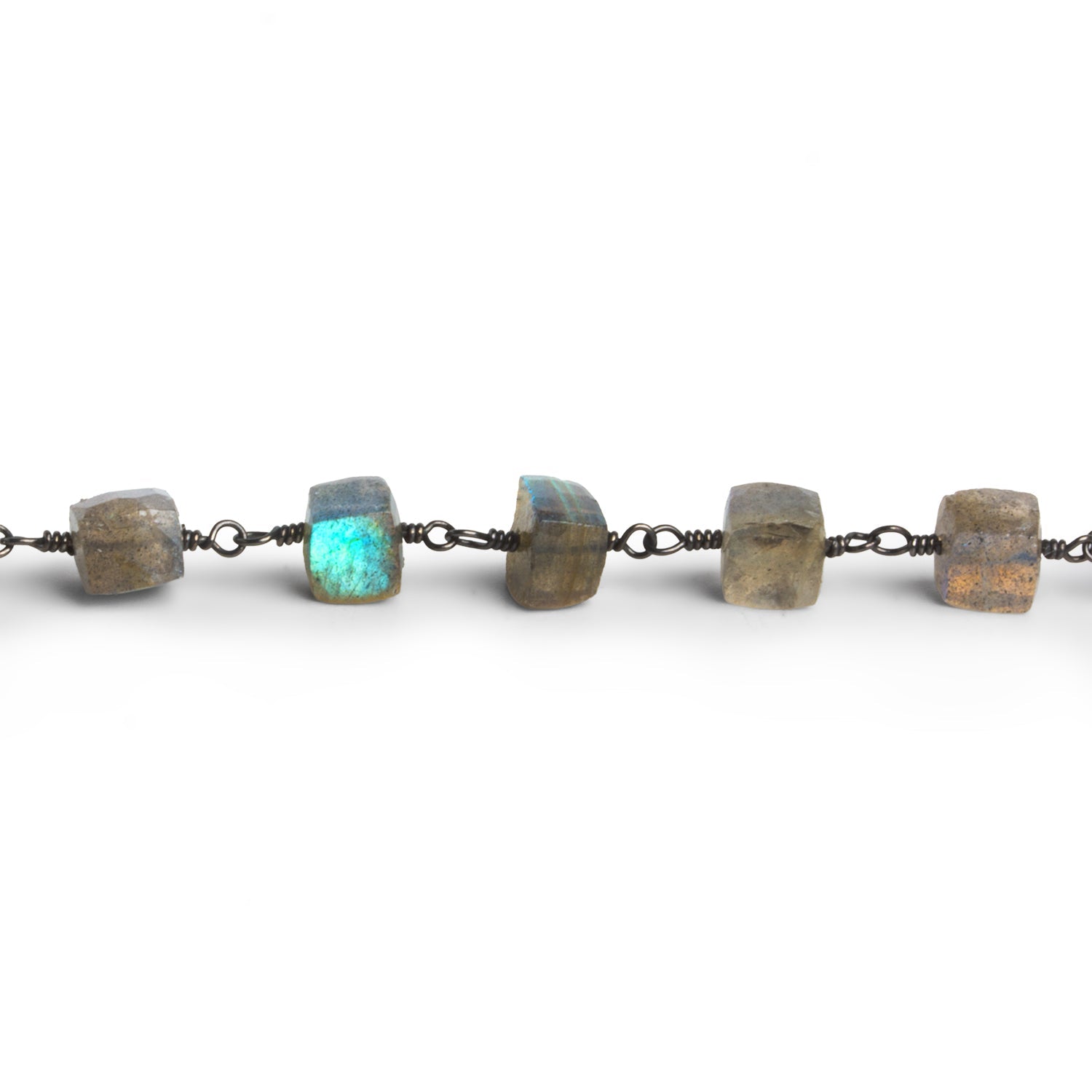 5-6mm Labradorite faceted cube Black Gold Chain 28 beads - The Bead Traders