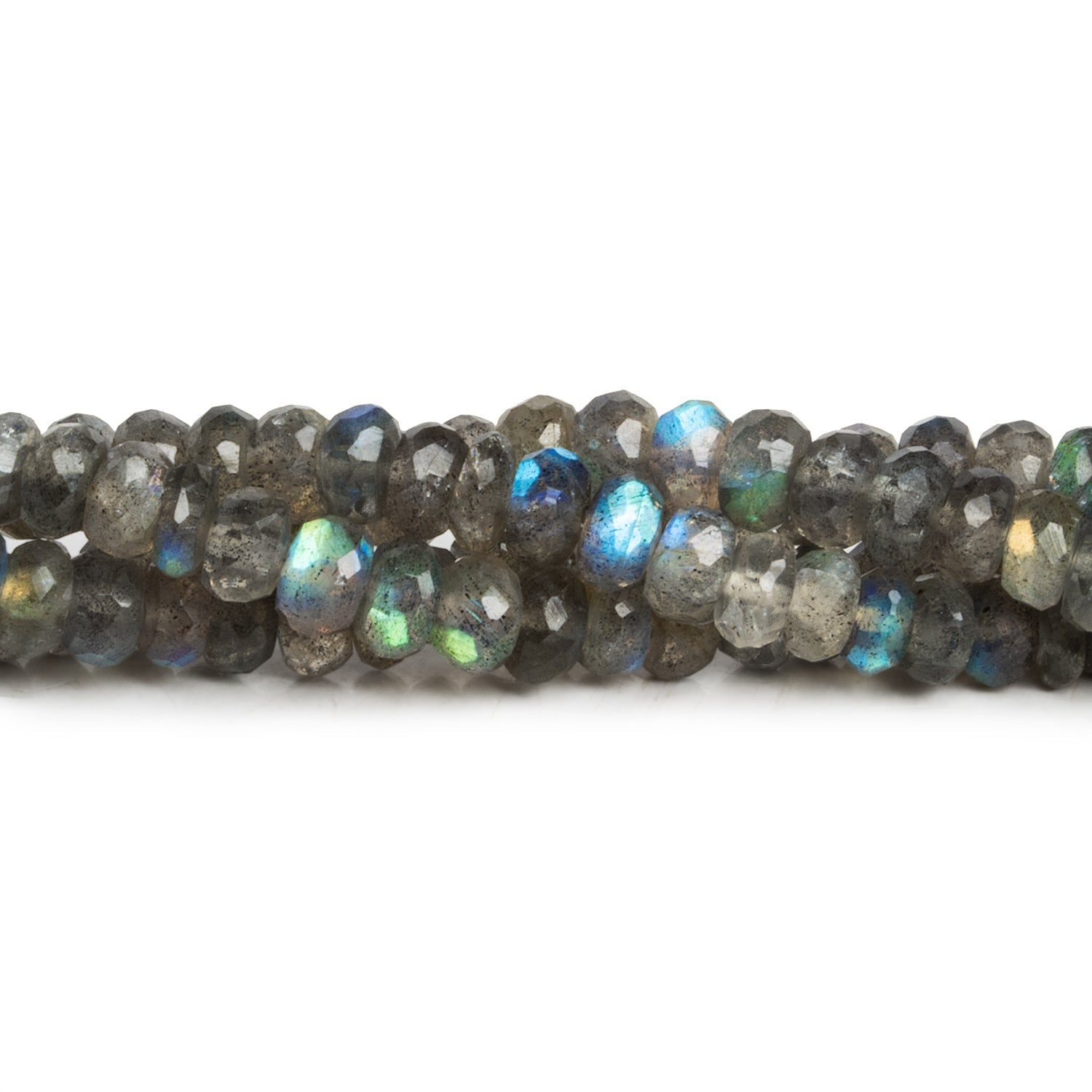 5 - 6mm Labradorite Faceted Rondelles 7.5 inch 52 beads - The Bead Traders