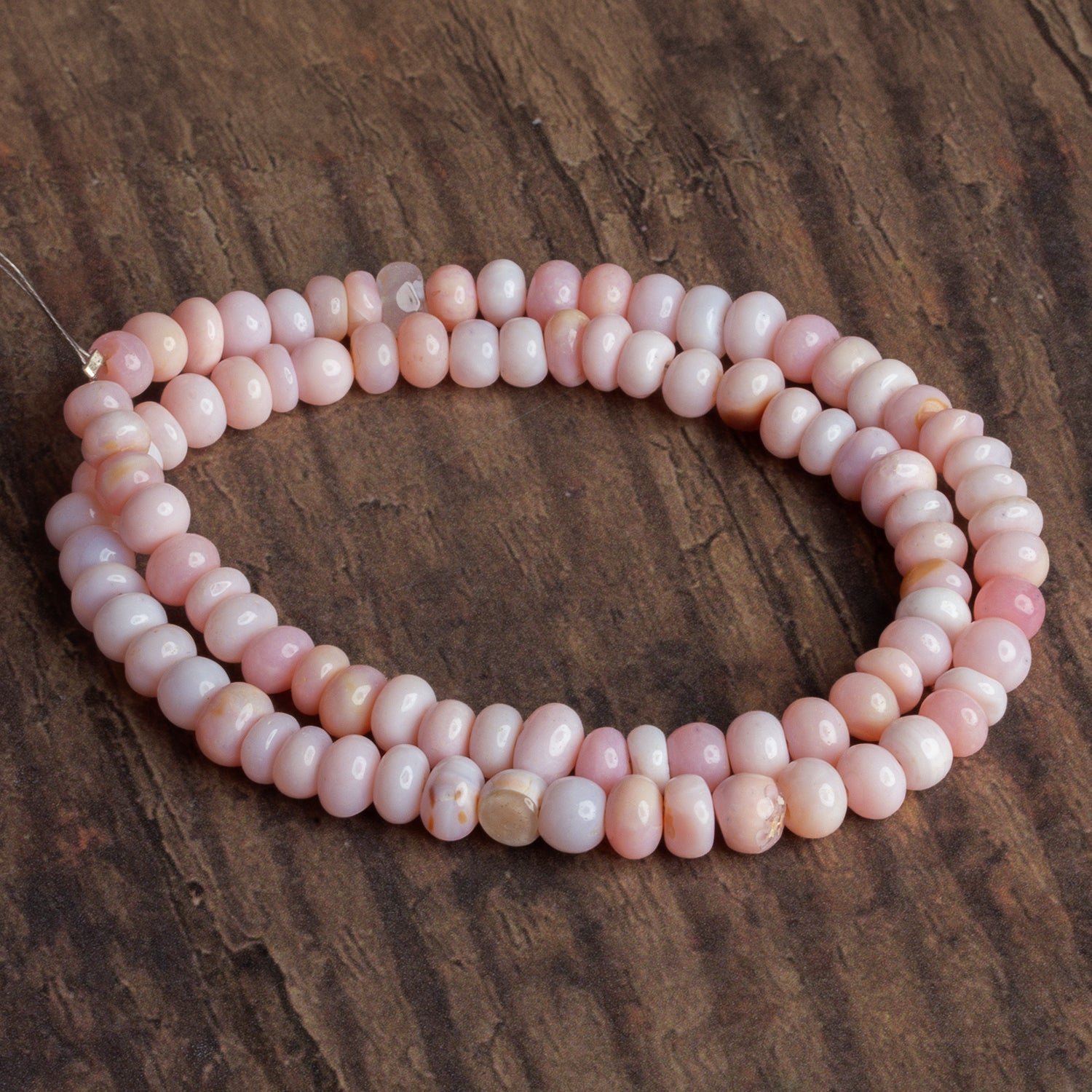 5 - 6mm Pink Opal Plain Rondelles 16 inch 100 beads - The Bead Traders