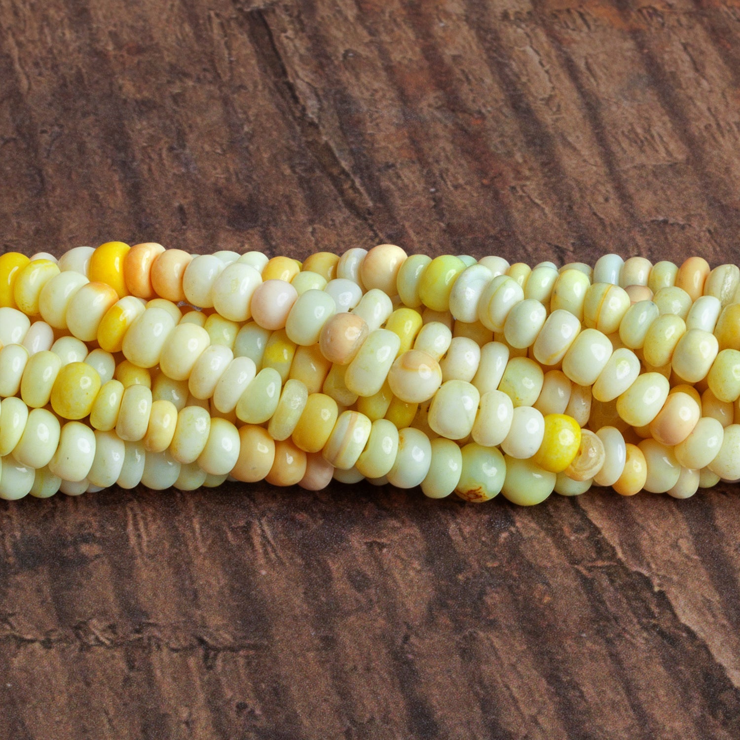 5 - 6mm Popcorn Yellow Opal Plain Rondelles 16 inch 110 beads - The Bead Traders