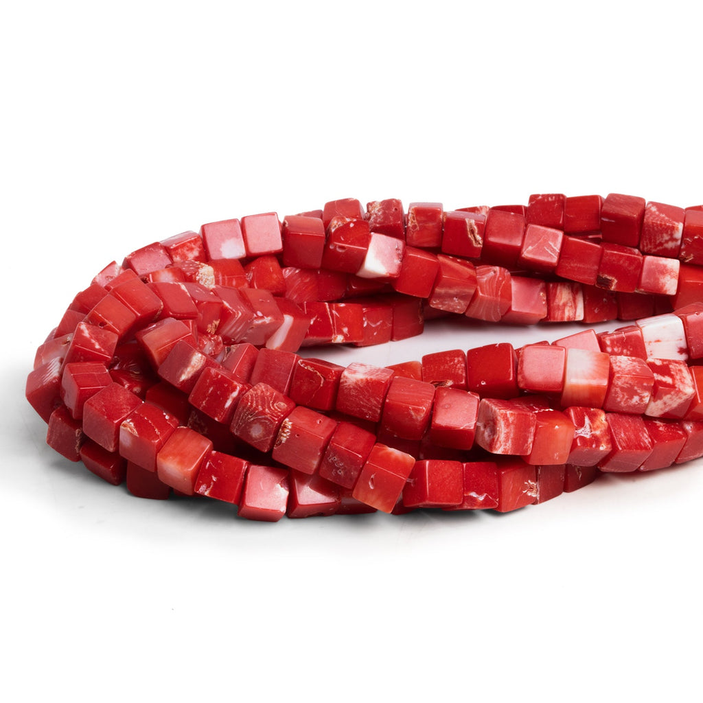 5-6mm Red Coral Cubes 16 inch 65 beads - The Bead Traders