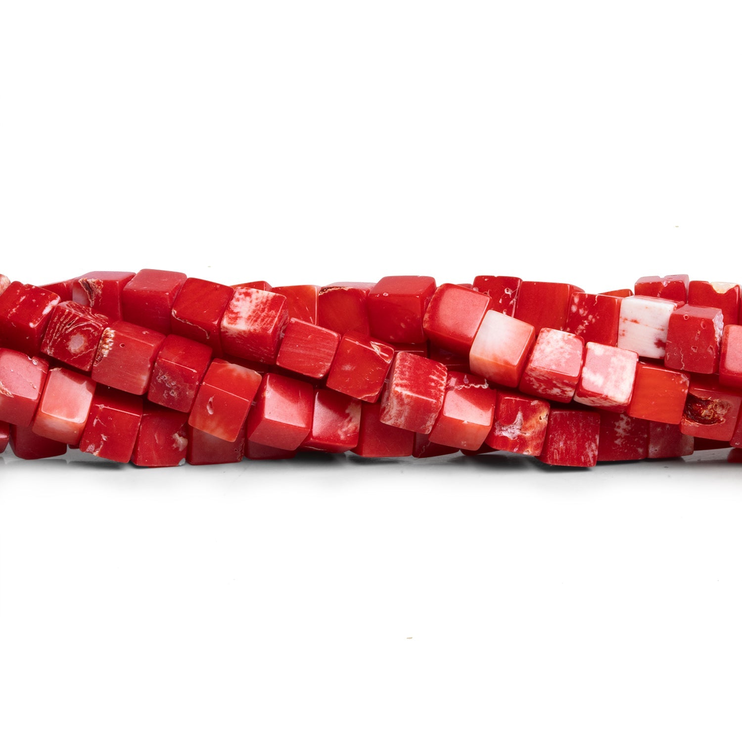 5-6mm Red Coral Cubes 16 inch 65 beads - The Bead Traders