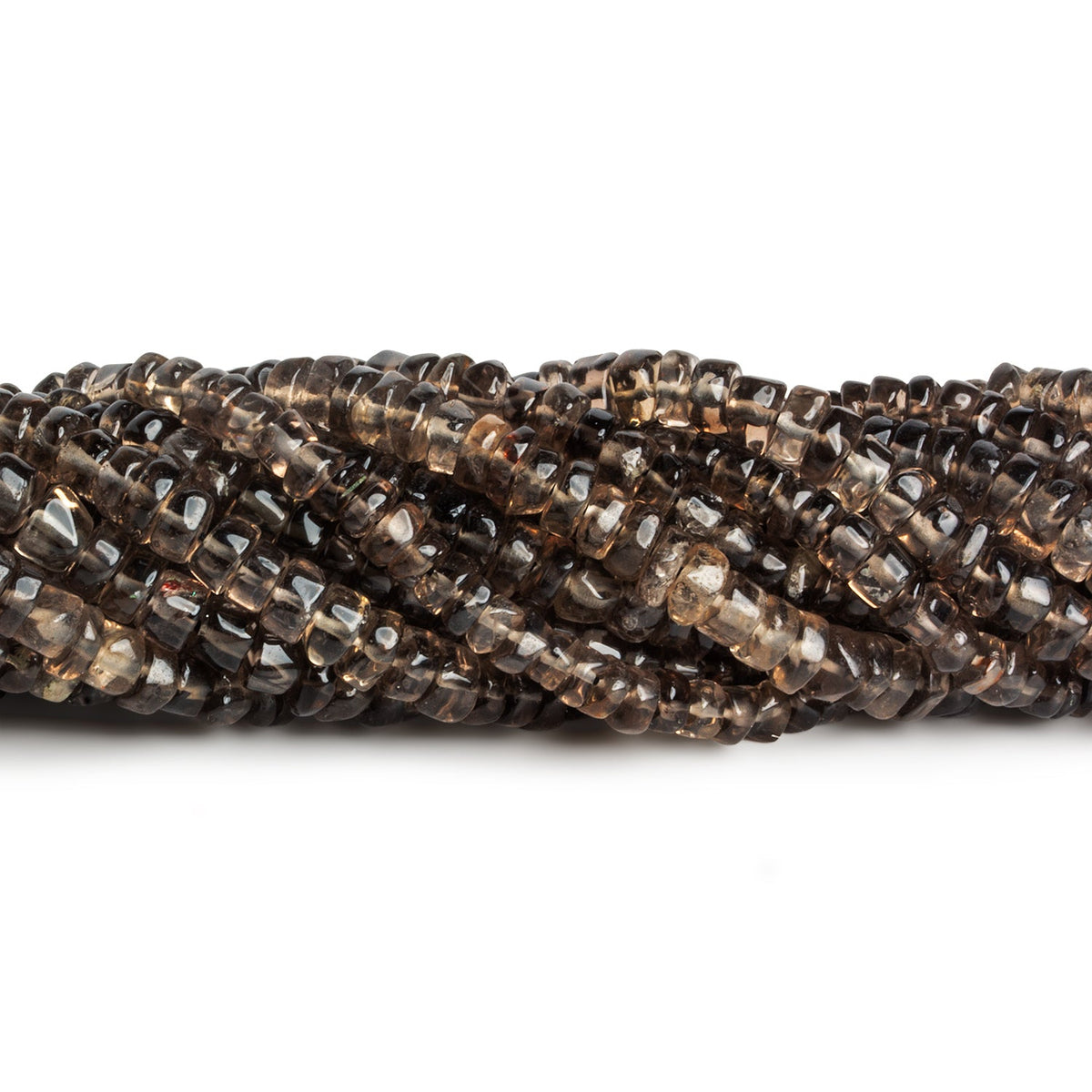 5-6mm Smoky Quartz Handcut Heishis 12 inch 93 beads - The Bead Traders
