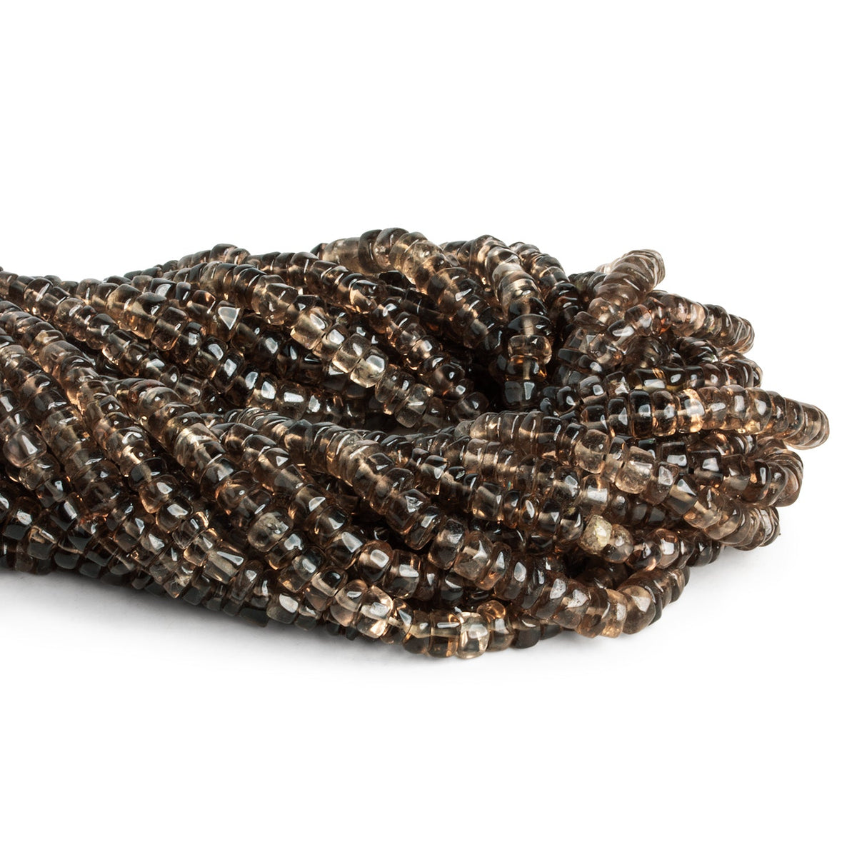 5-6mm Smoky Quartz Handcut Heishis 12 inch 93 beads - The Bead Traders